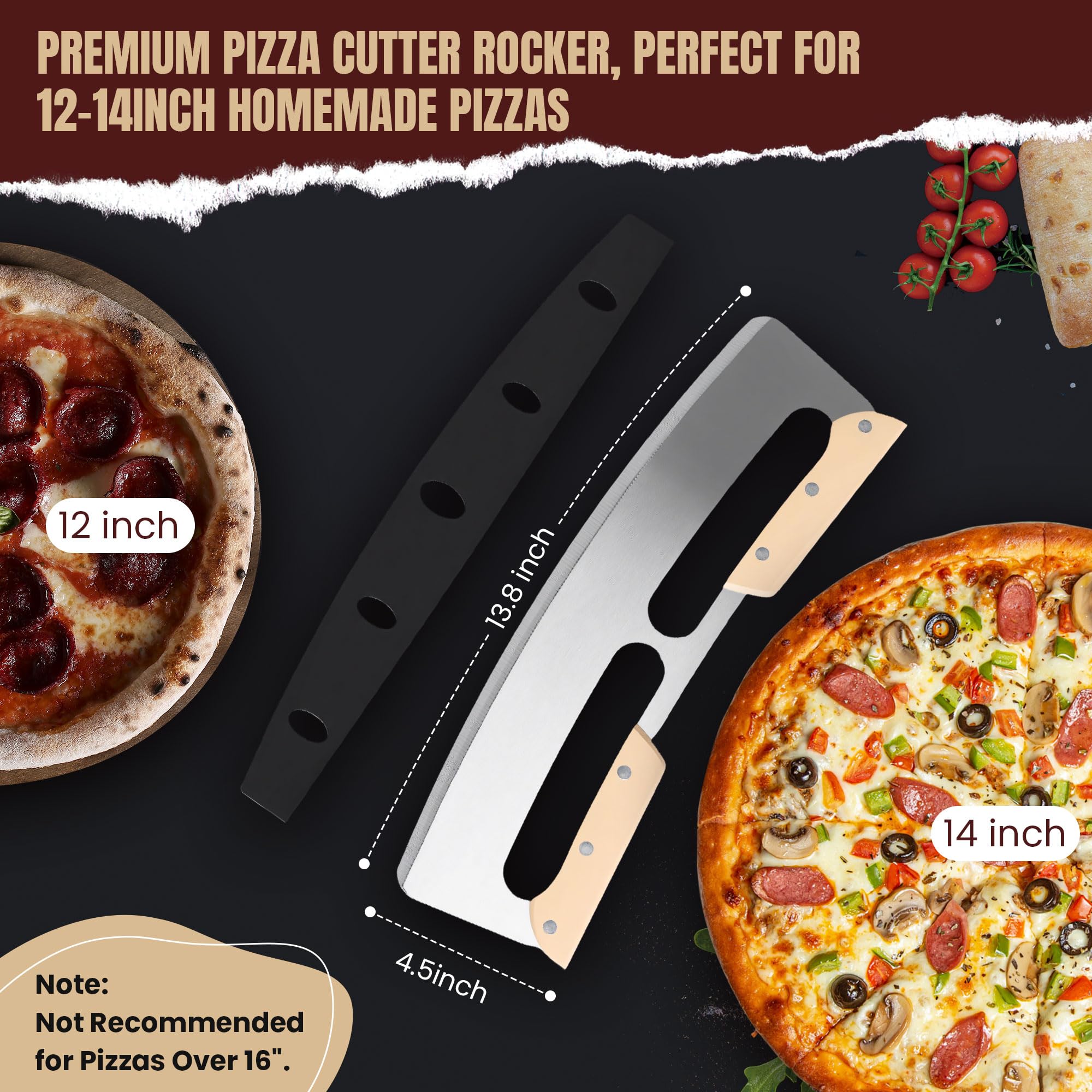 Gicyiit pizza rocker cutter blade with wooden handles double rivets