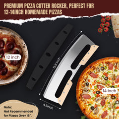Gicyiit pizza rocker cutter blade with wooden handles double rivets