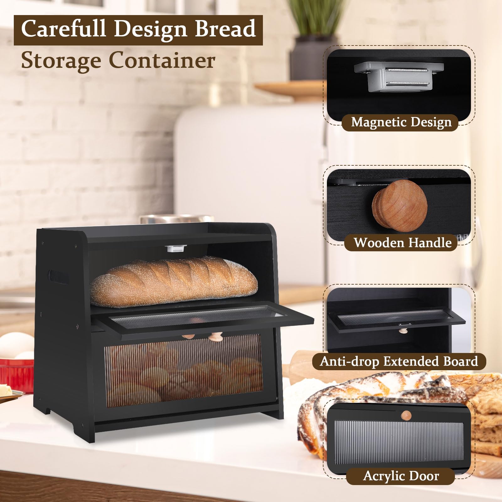 Gifhomfix bread box top extended board and striped acrylic window