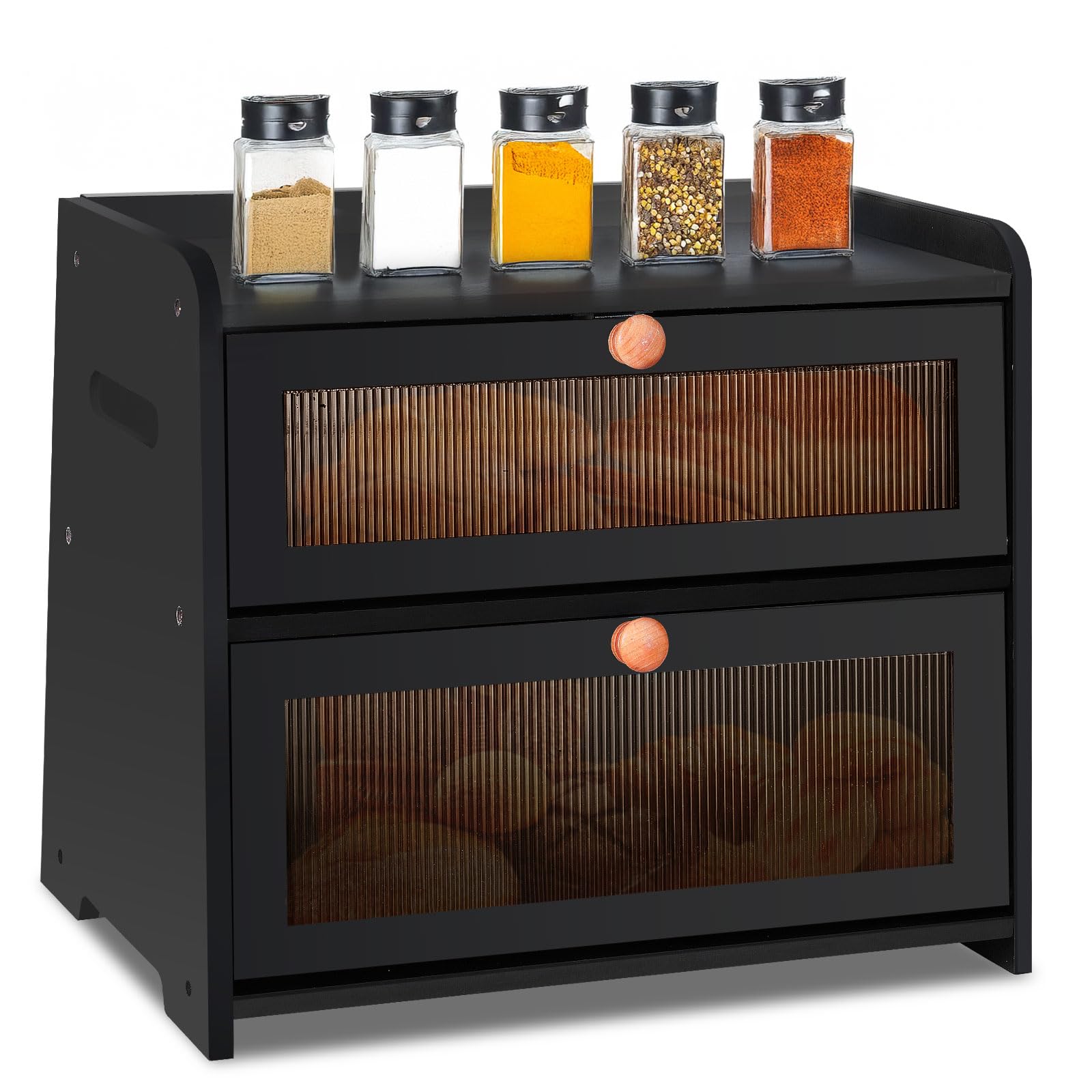 Gifhomfix bread box kitchen countertop black with vintage window