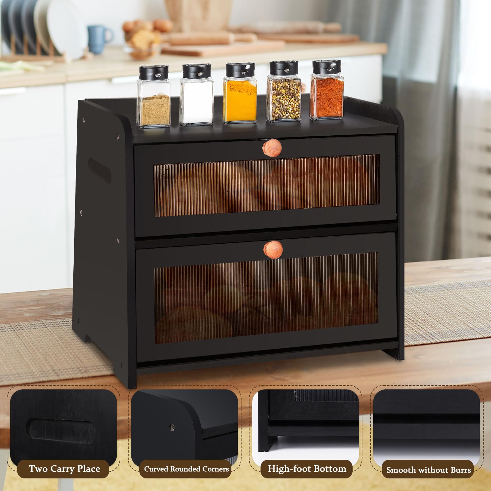 Gifhomfix wooden bread keeper storage with two carrying handles