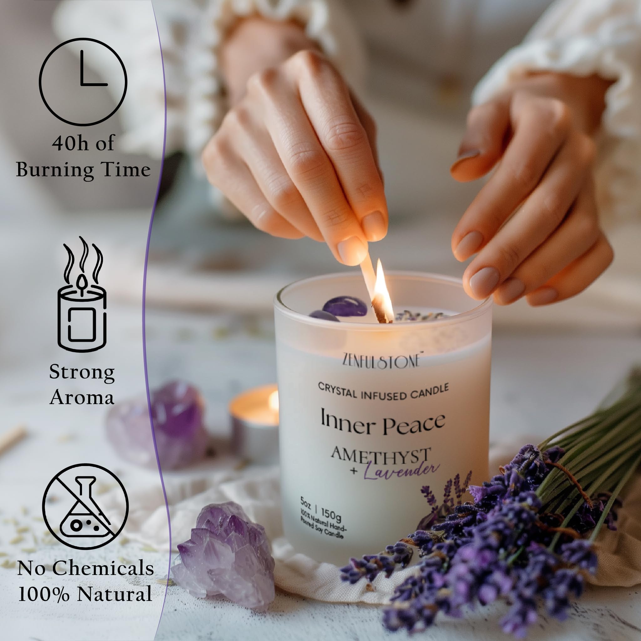 Amethyst crystal candle designed for inner peace
