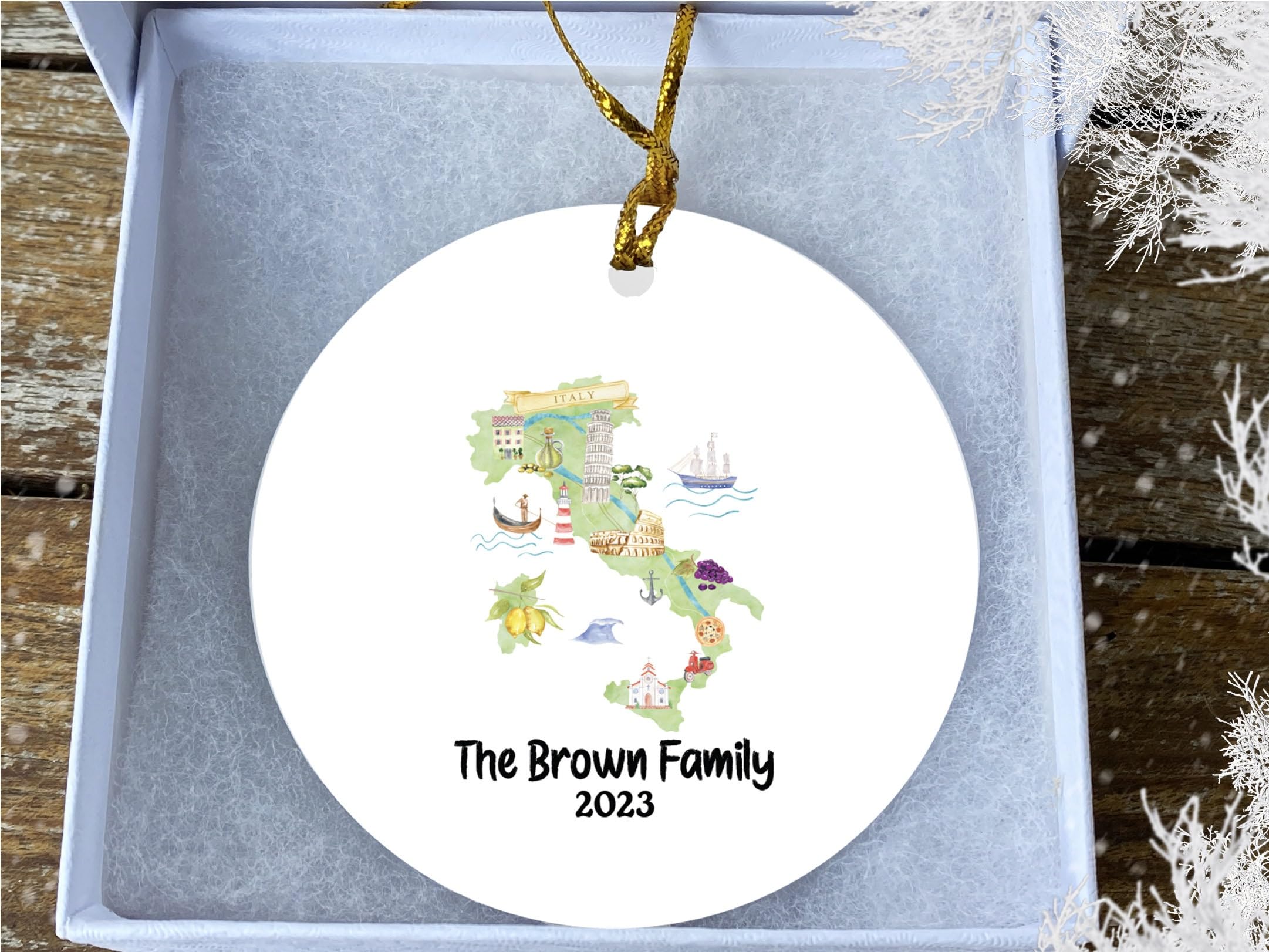 Couples engagement themed Italy map ornament