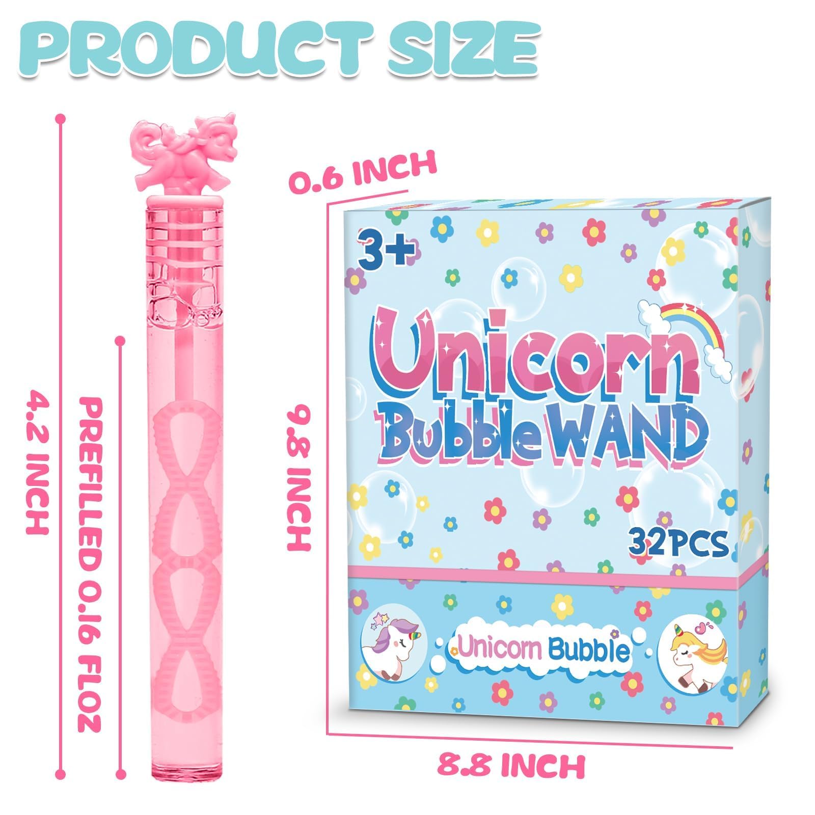 Gift box packaging for Unicorn Mini Bubble Wand 32 piece set