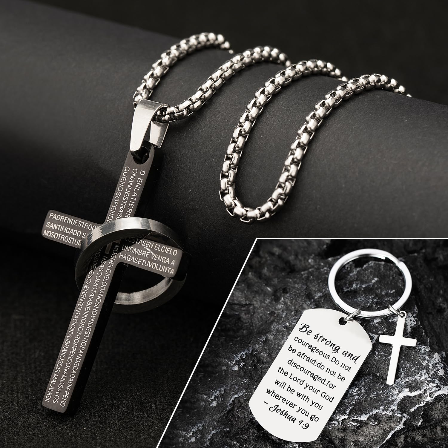 Blue Man Premium Gifts Basket cross necklace and keychain