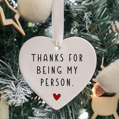 Heart ornament with hanging string for display