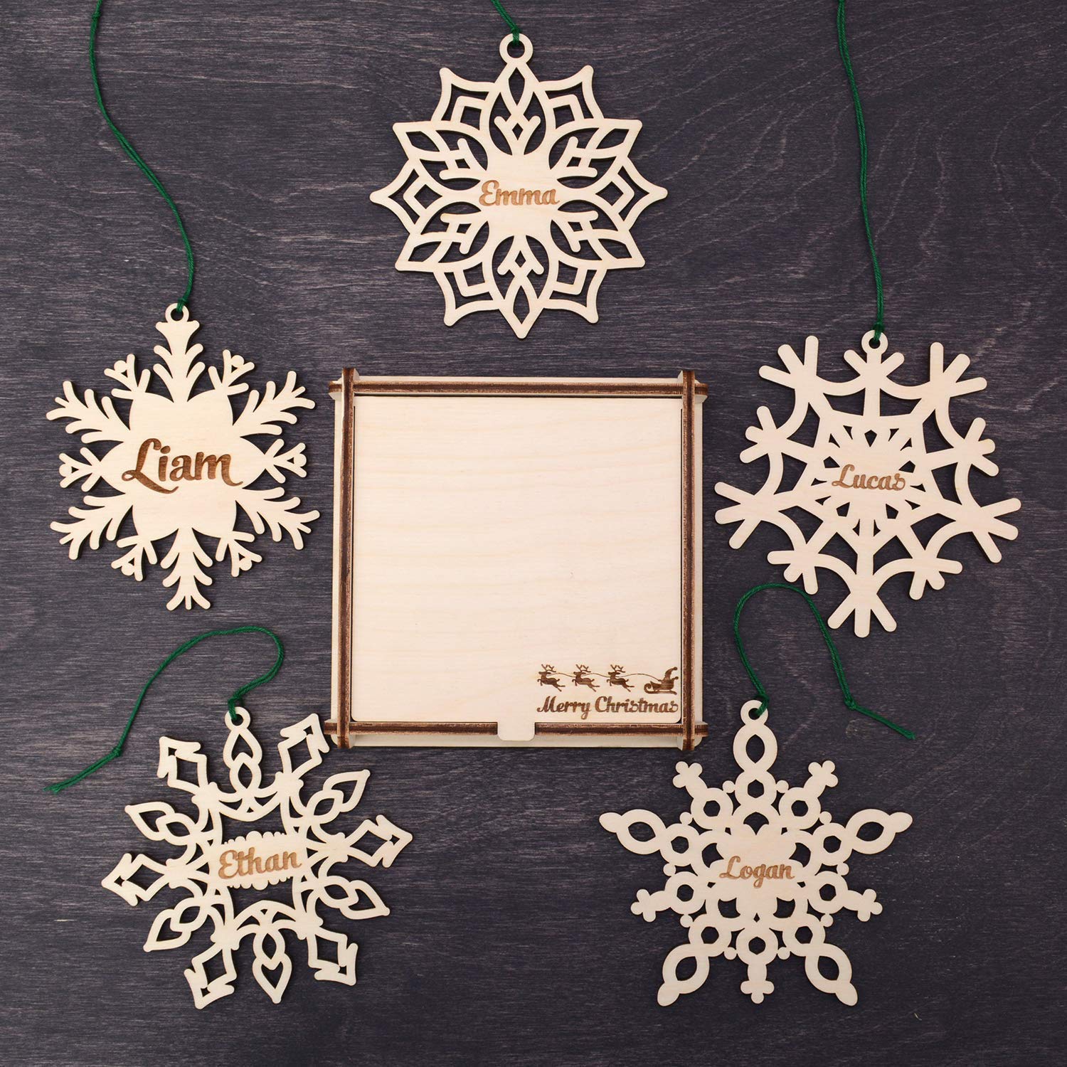 Birch plywood Christmas ornament set