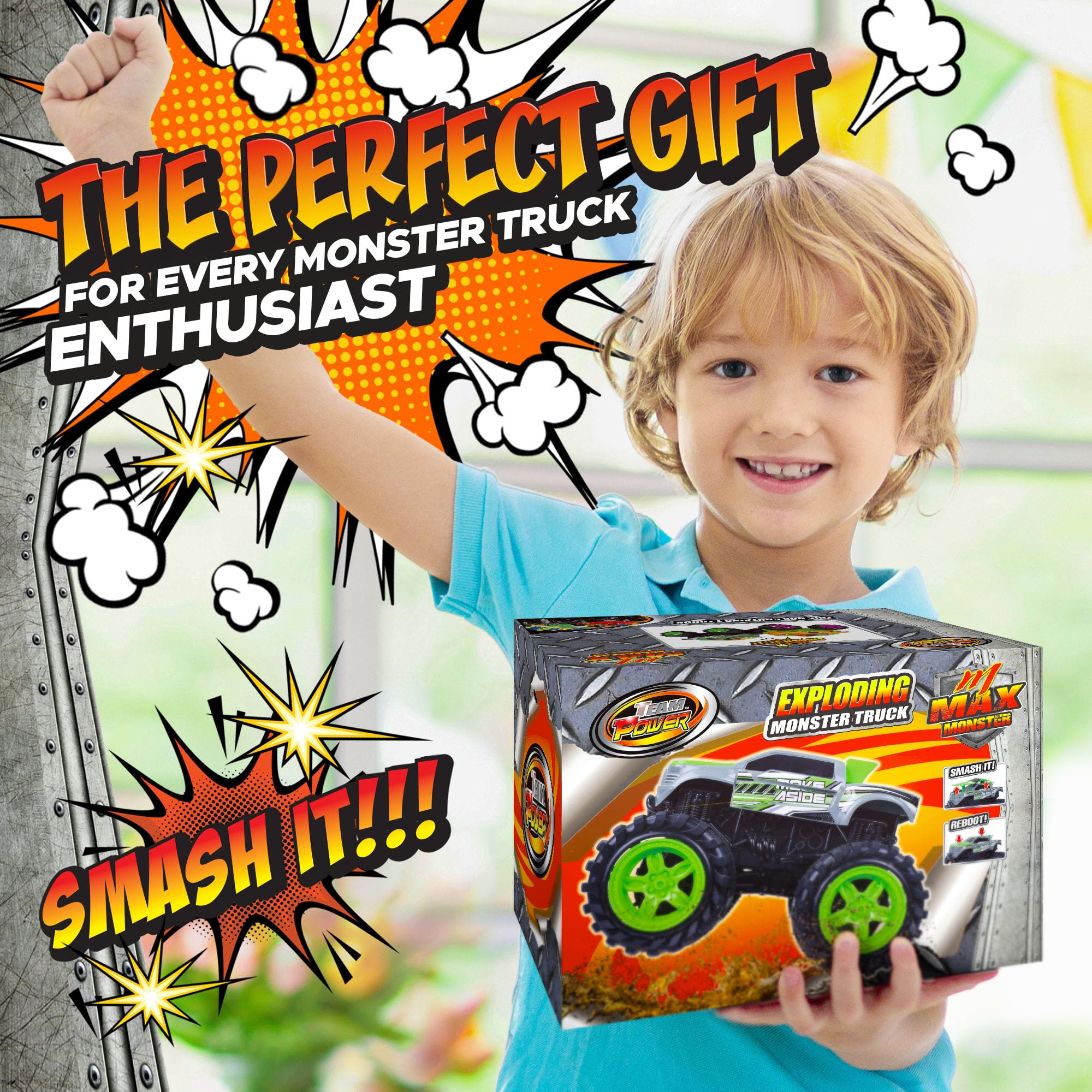 Batteries included for immediate play with monster truck toy