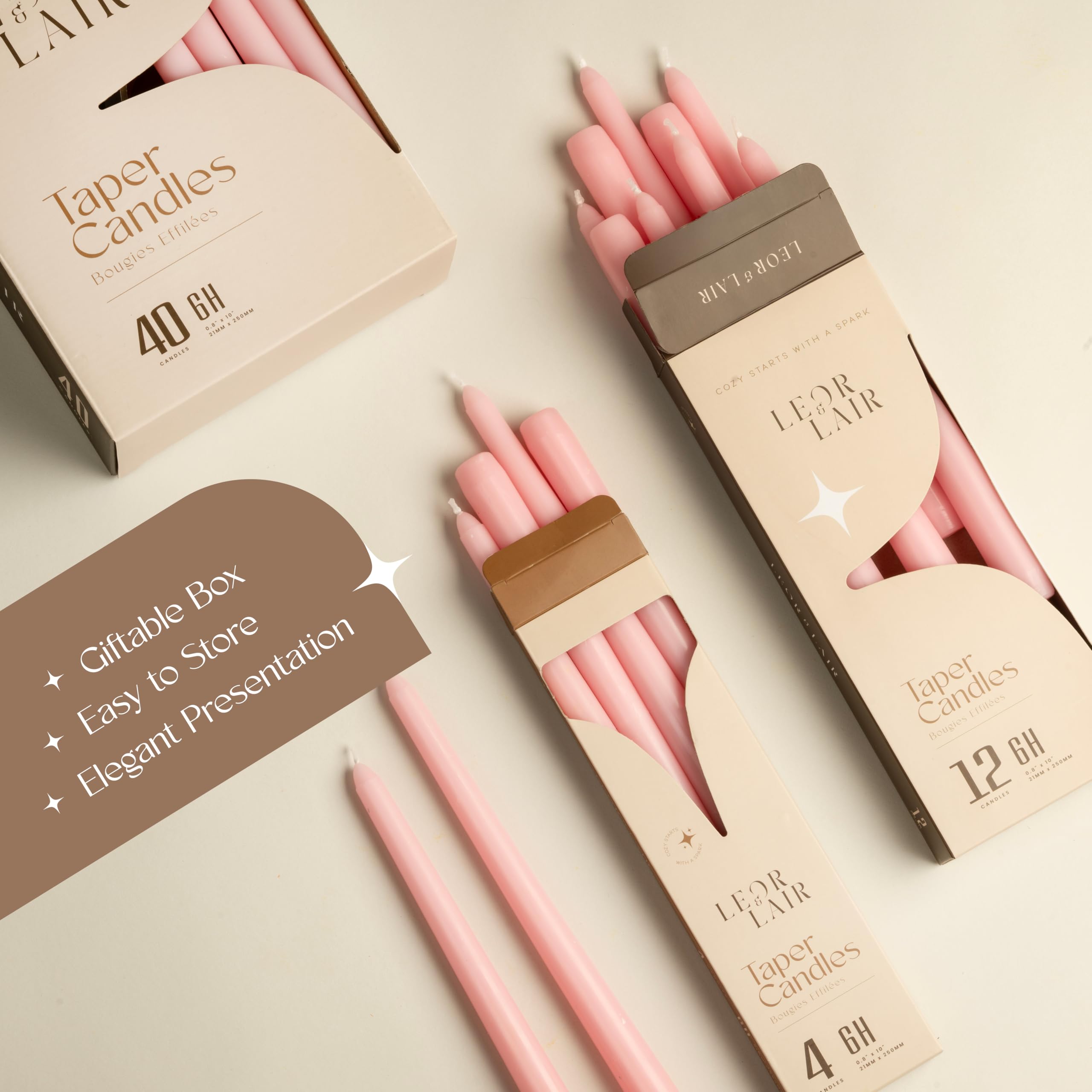 Leor & Lair pink taper candles with 0.8 inch base