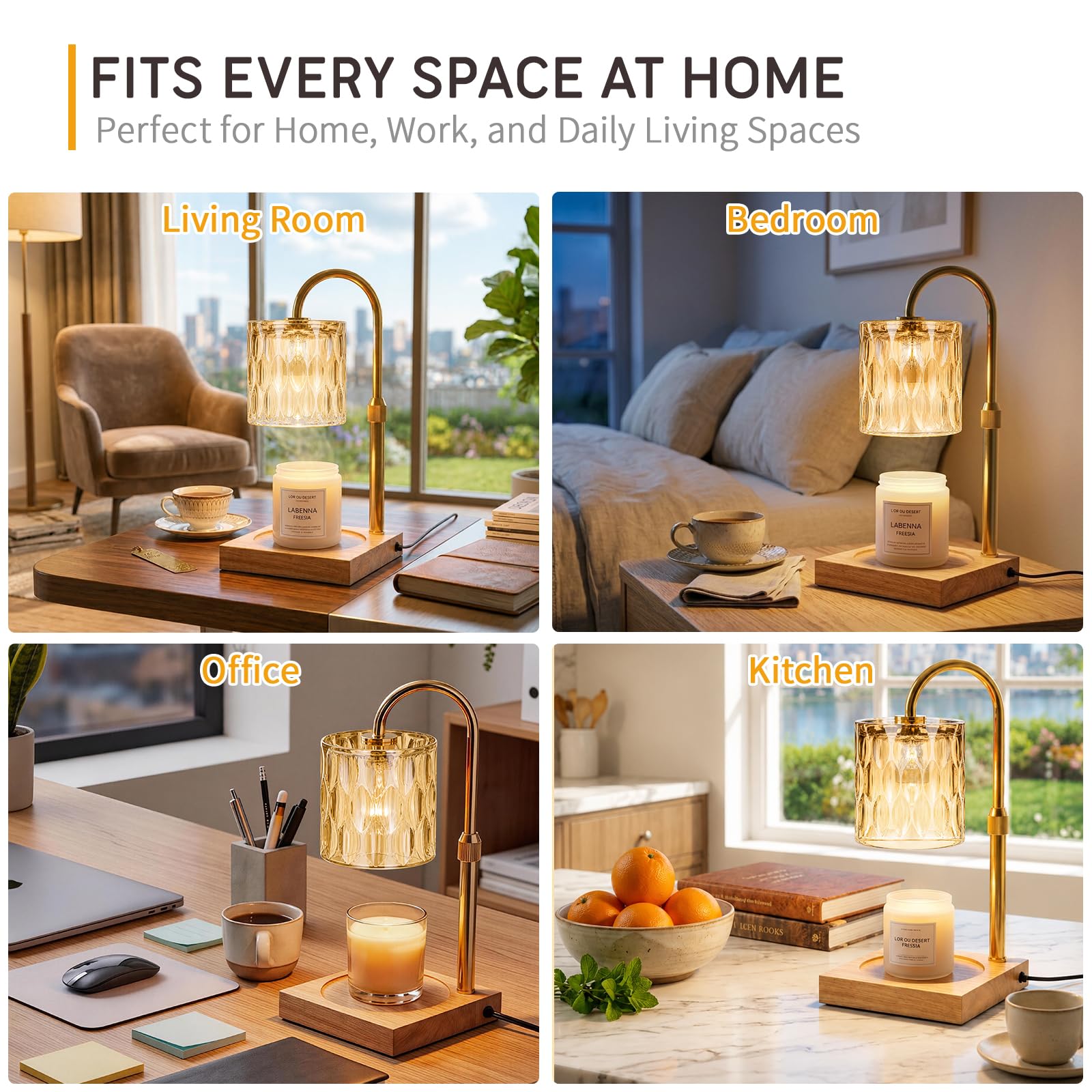 Candle warmer lamp in living room setting for home decor use