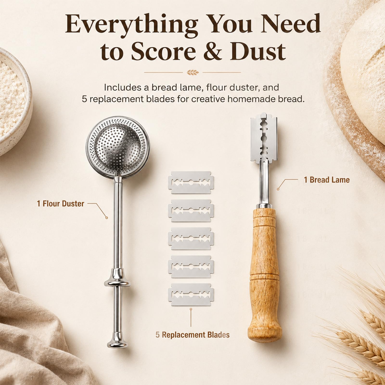 Bakery quality bread scoring tool in set