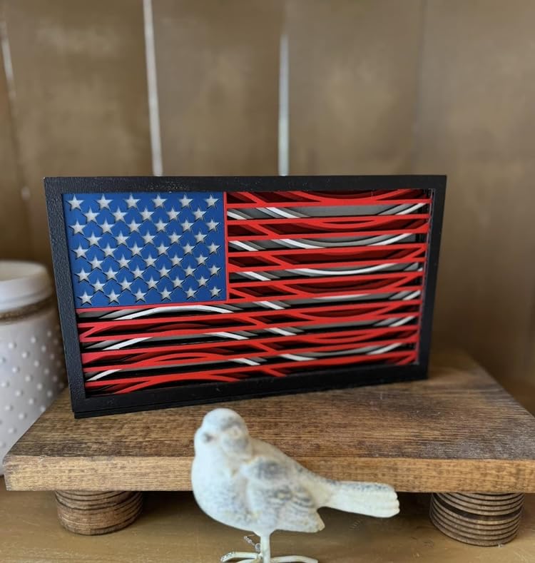 Waving American flag display piece for holidays