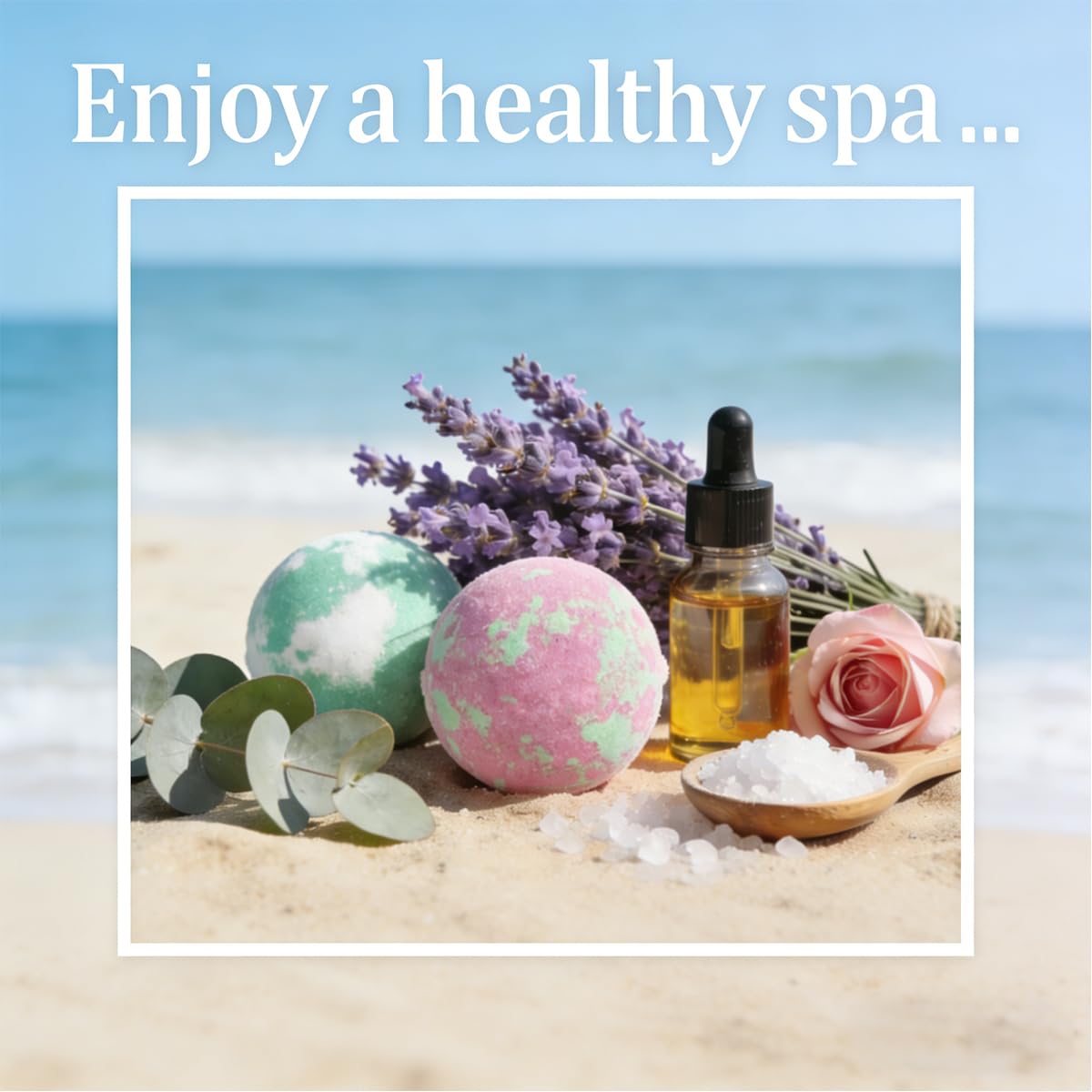 Spa gift basket concept with bath bombs