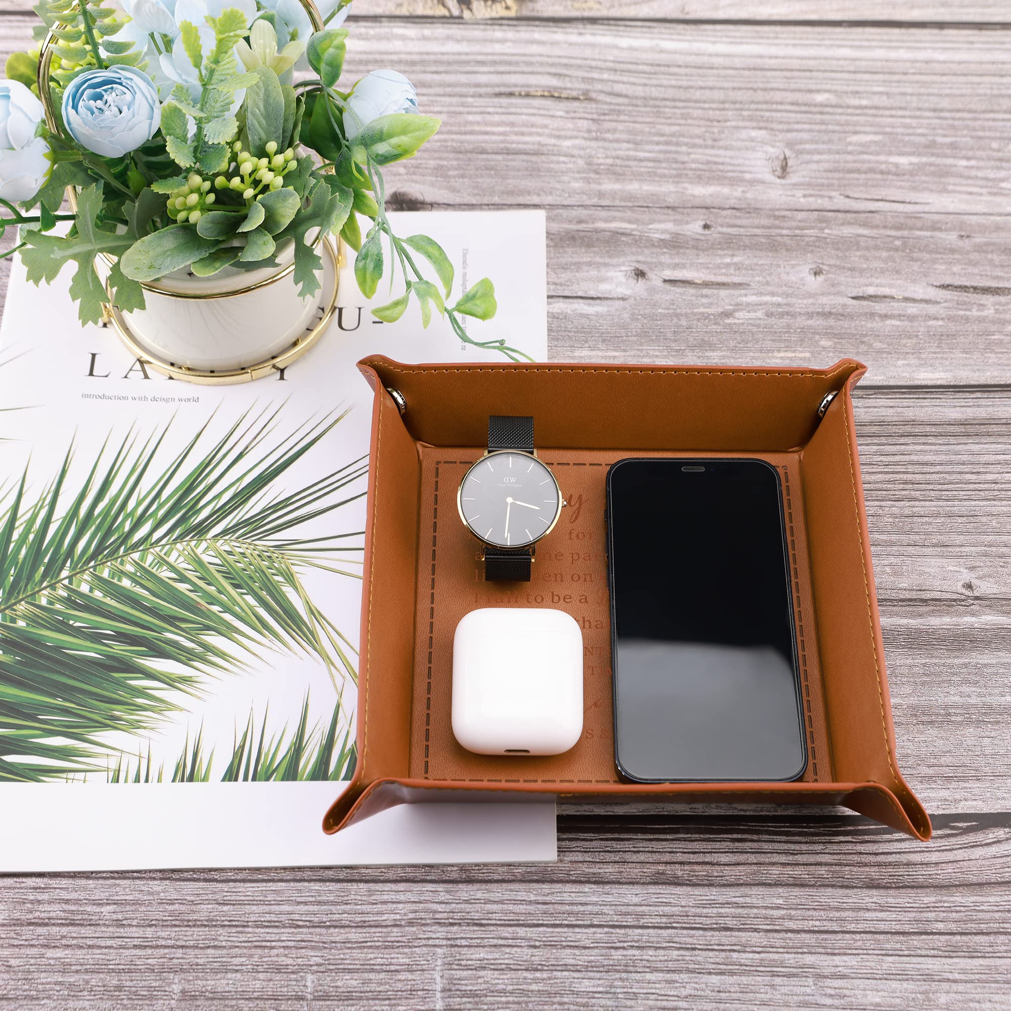 One piece leather valet tray packaging ready gift