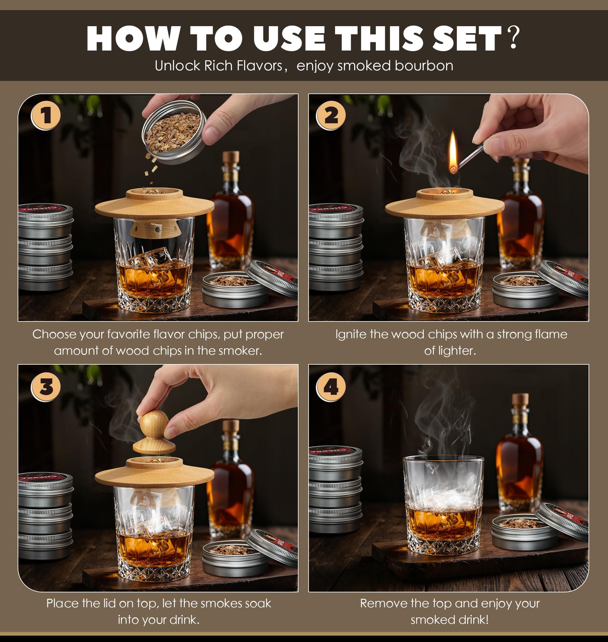 Gift idea whiskey smoker kit packaging and accessories