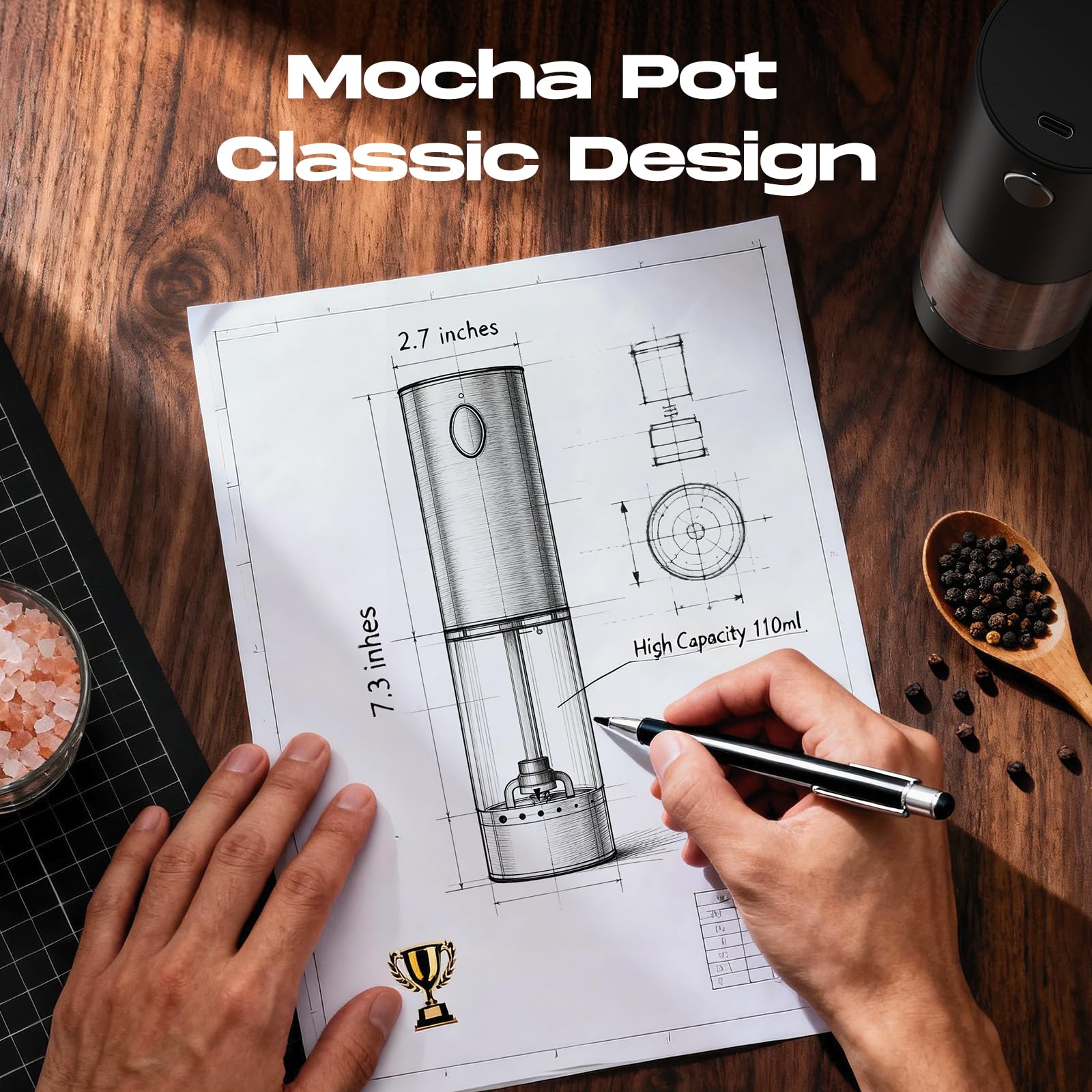 Daily cooking and outdoor use with rechargeable grinder