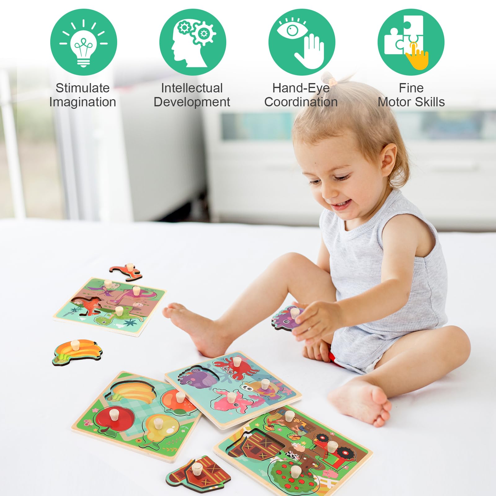 Gift-ready wooden peg puzzles for babies and toddlers ages 1-3