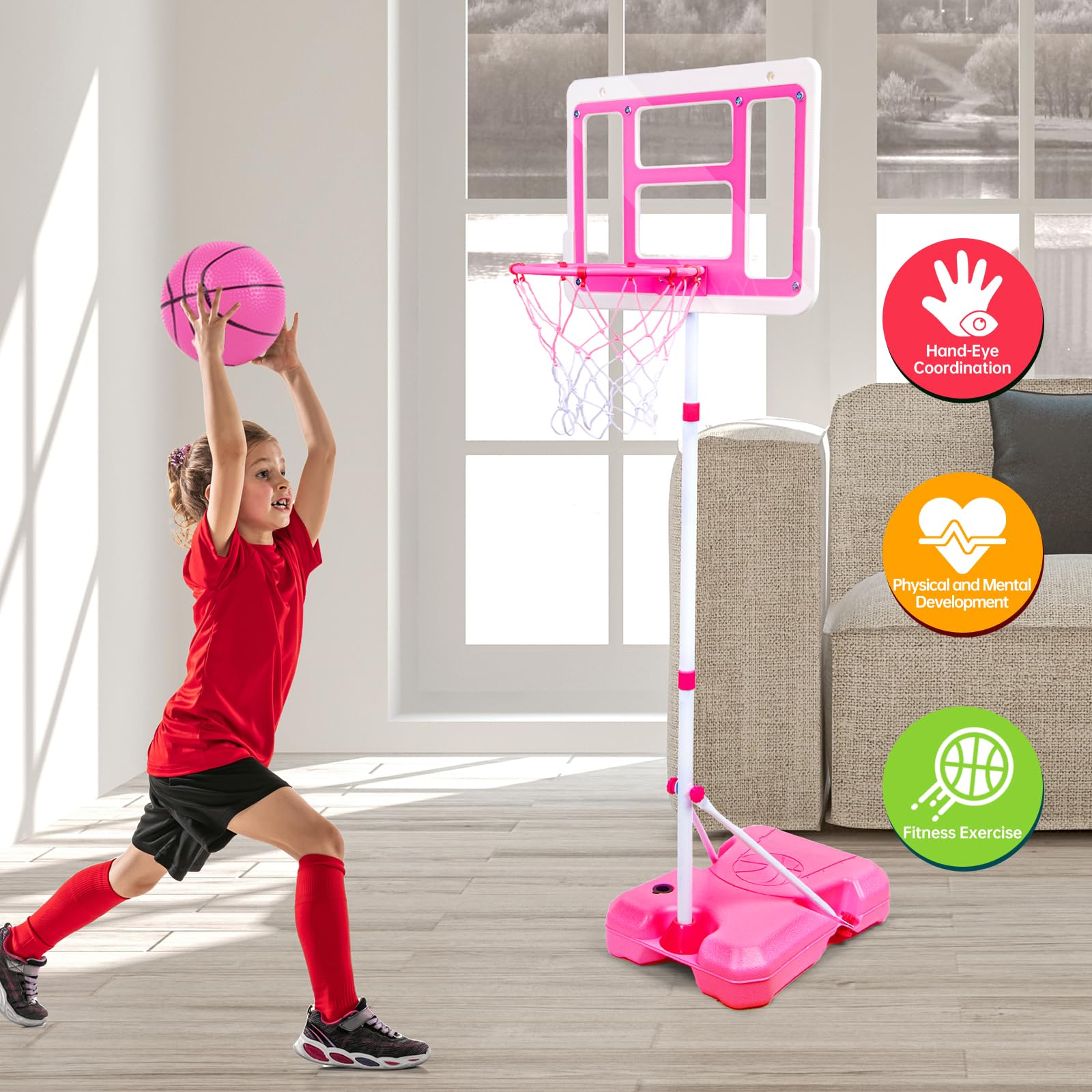 Pink kids basketball hoop gift for ages 3 to 8