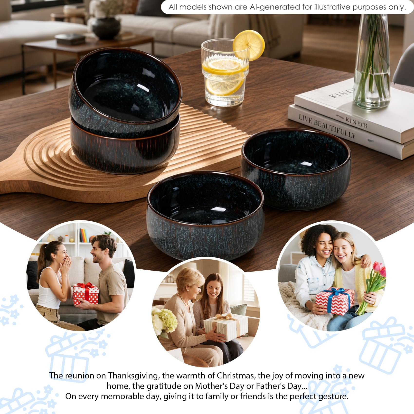 Modern kitchen decor stoneware bowls on table
