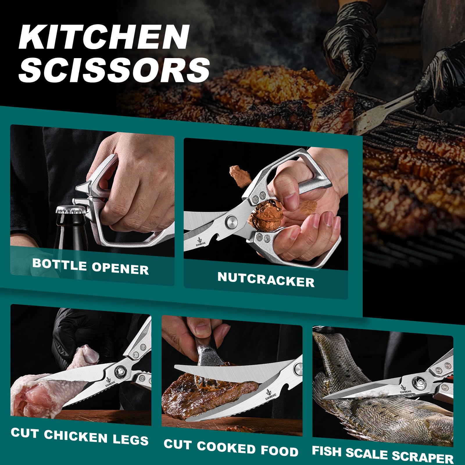 Heavy-prep scissors for meat and poultry tasks