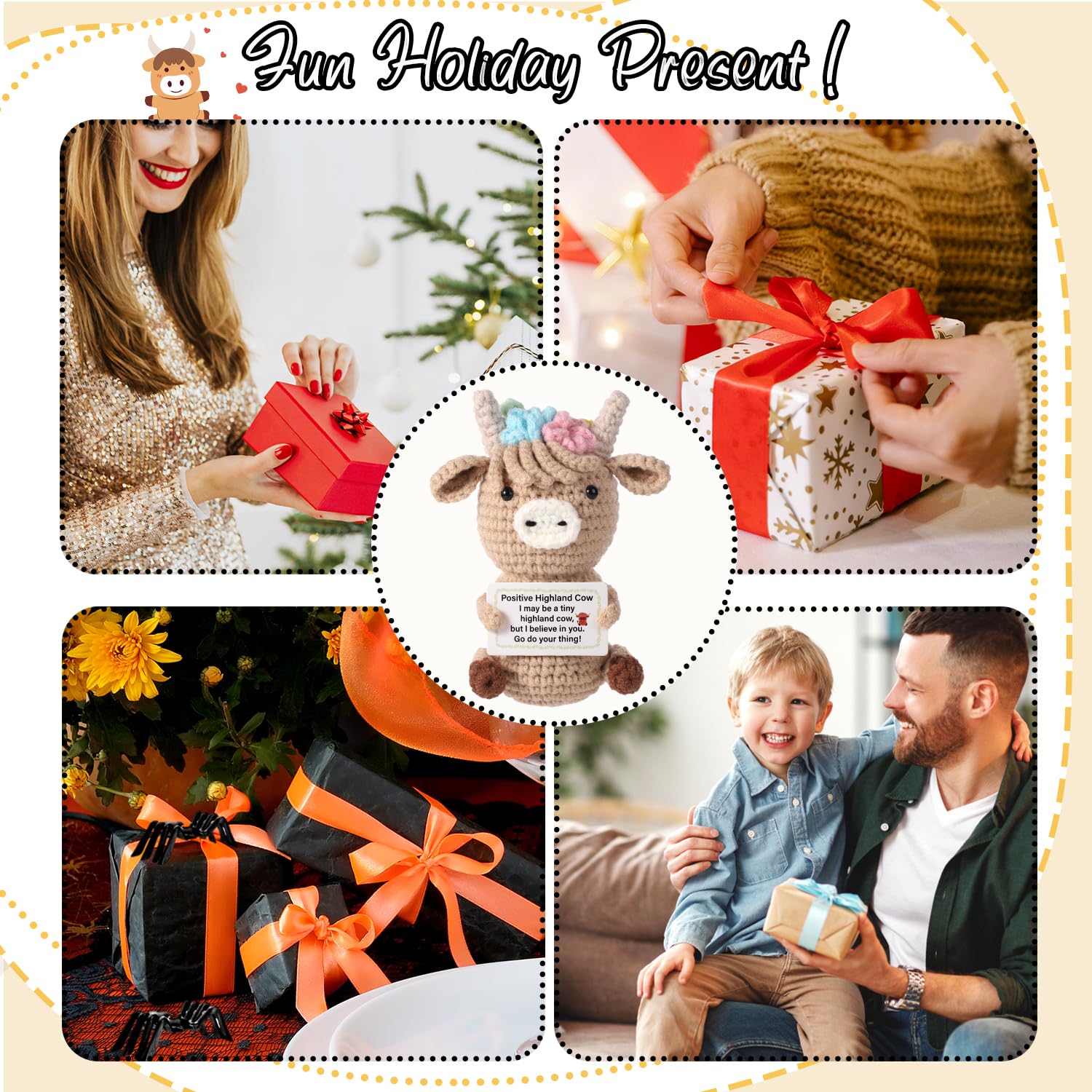 Gift-ready knitted Highland cow doll decorative piece