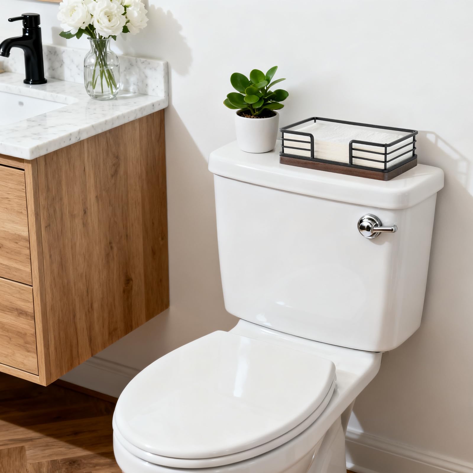 Gift-ready towel holder tray with no assembly required