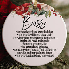Gift-ready ornament with red and gold ribbons and gift box