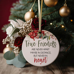 Gift-ready ornament with red and gold ribbon box