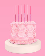 candle bases included with pink glitter cake candles