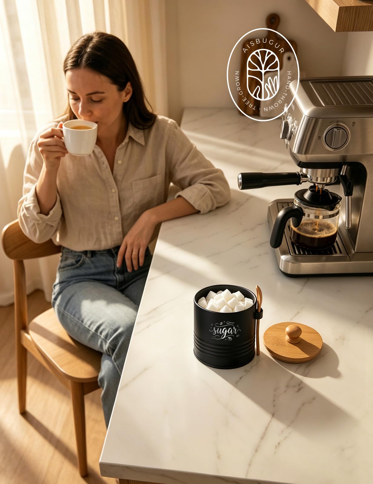 Gift ready AISBUGUR sugar container for homes cafes and restaurants