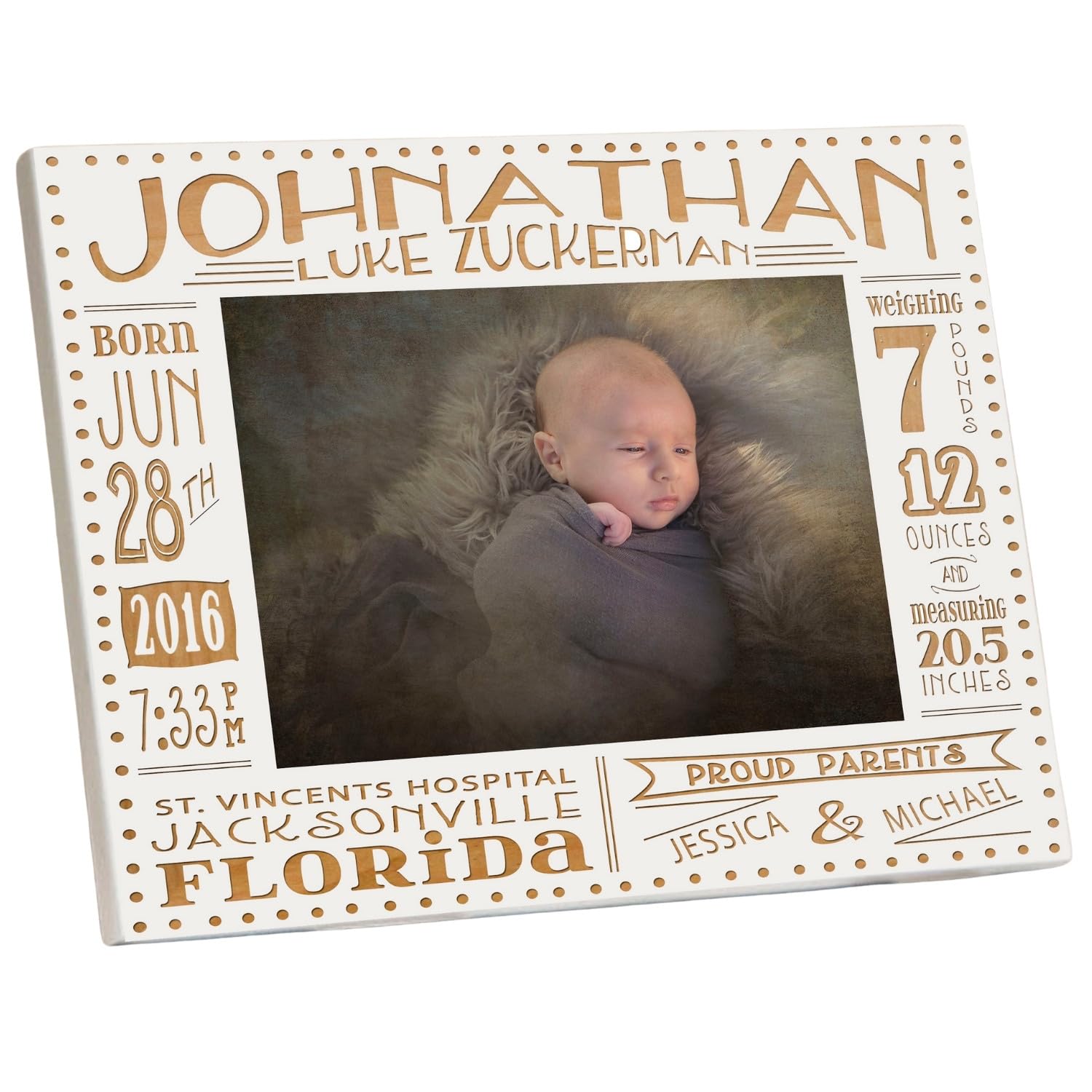 Gifted Oak collage birth announcement picture frame 4x6 size engraving