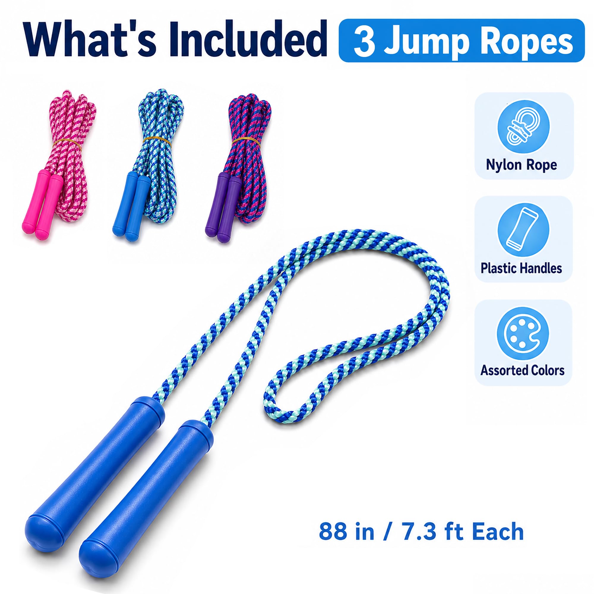 blue jump rope durable nylon rope 88 inch length