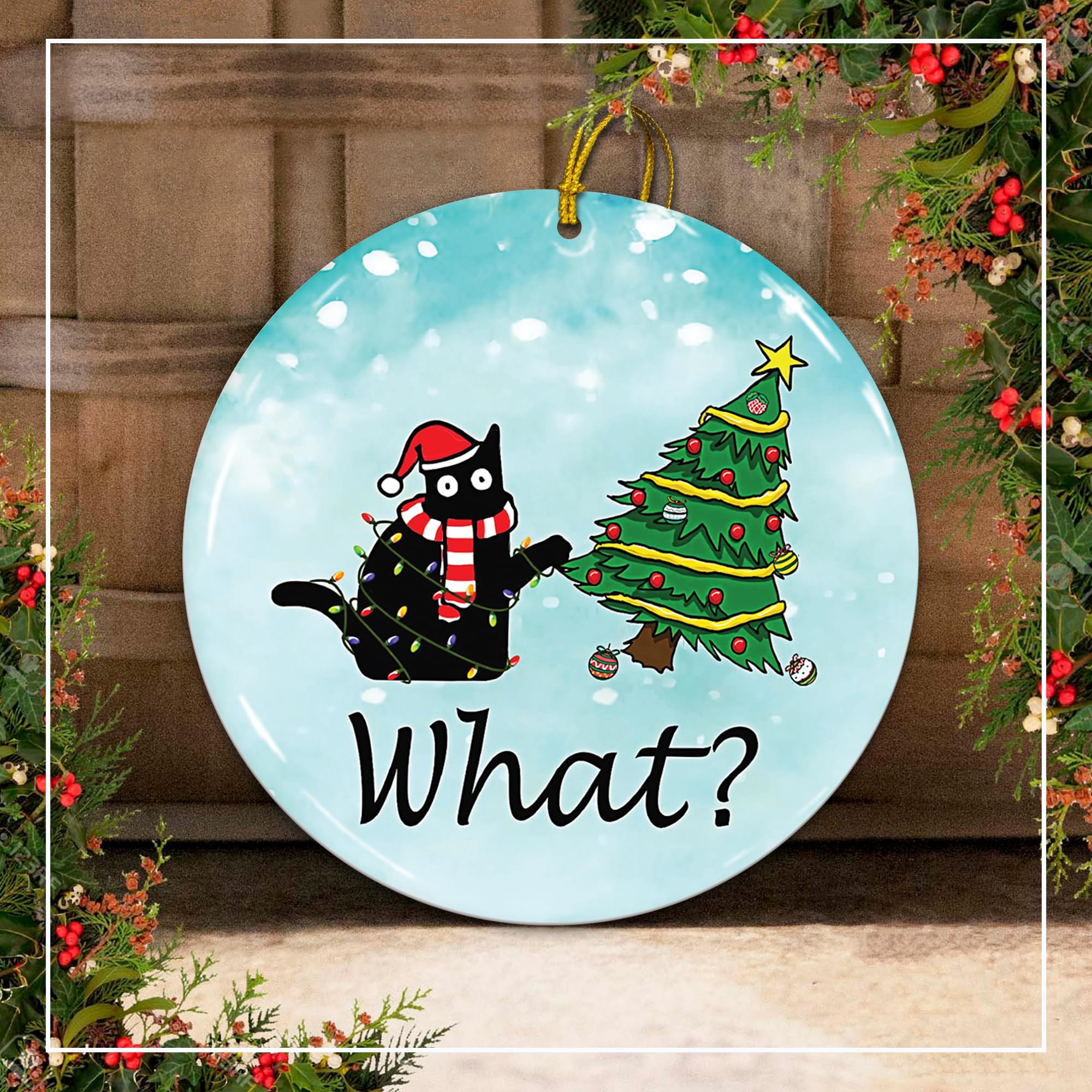 Ceramic cat lovers ornament for Christmas tree