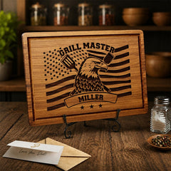 Bamboo cutting board for BBQ with juice groove and handles GiftsToEngrave