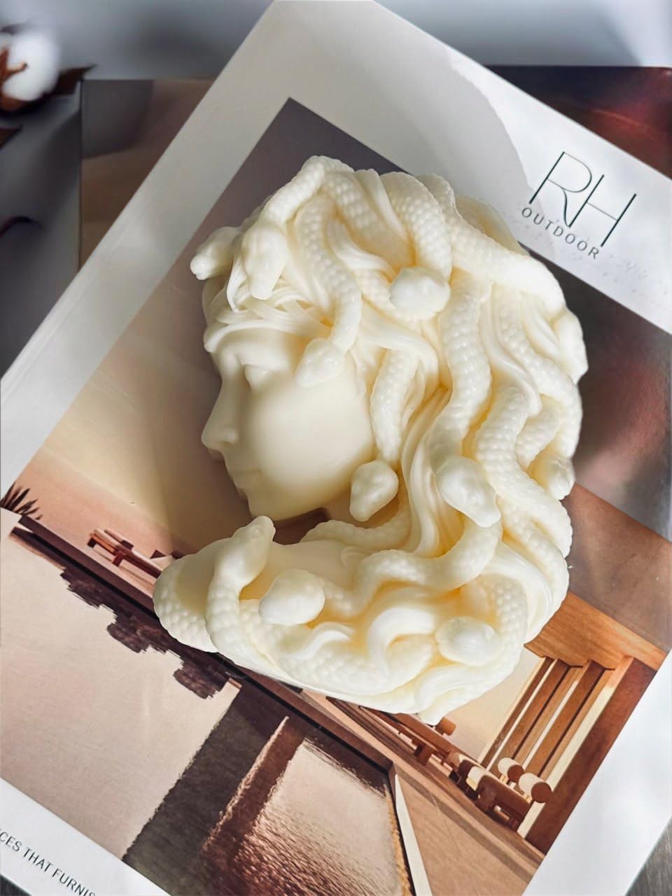 Gigantic Medusa candle home decor setup