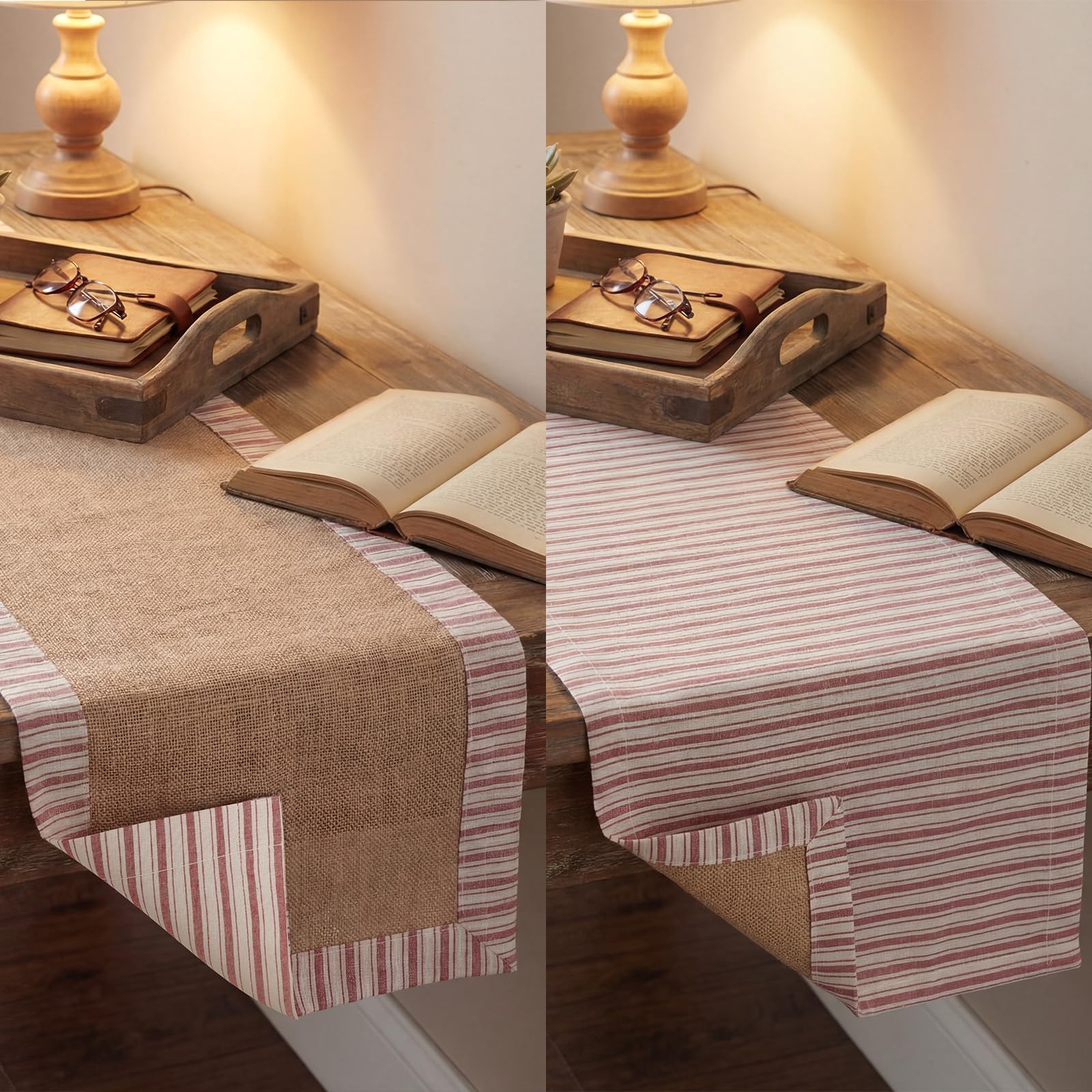 Cotton and linen table runner by Gilprop 13 x 72 inches farmhouse style