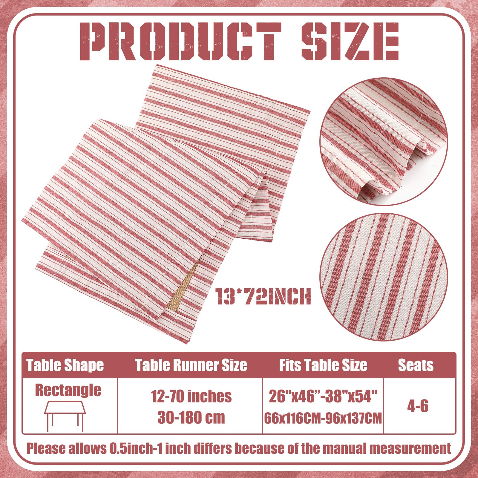 Red and white vintage dining table runner by Gilprop burlap backing
