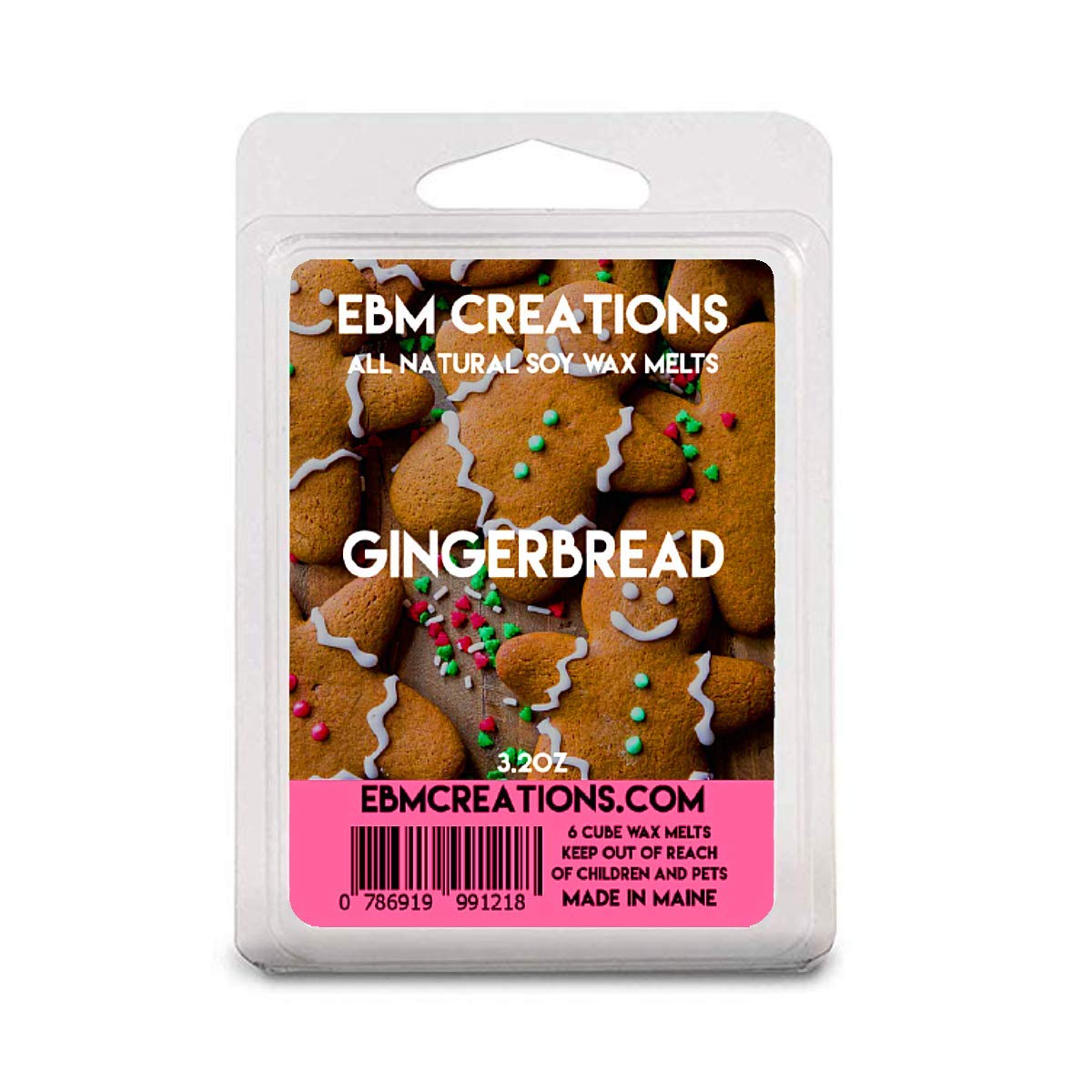 Gingerbread Soy Wax Melts in Maine handmade clamshell packaging