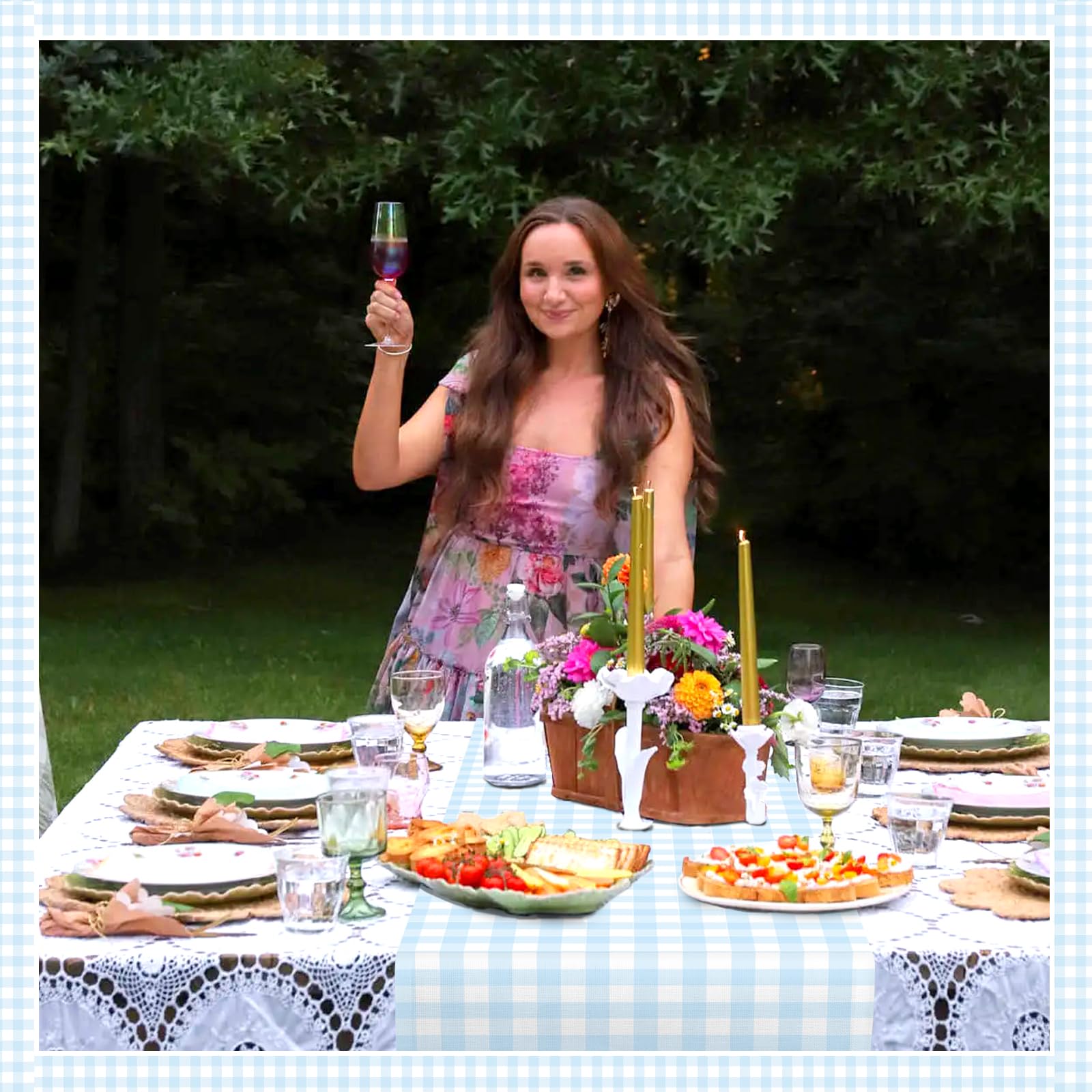 Gingham table runner set for farmhouse decor 71x13 inches