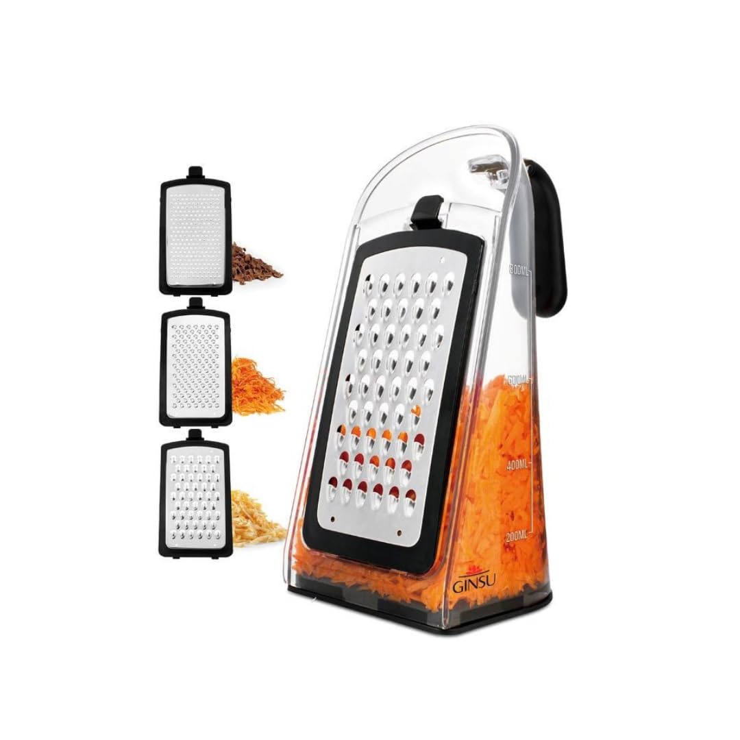 GINSU Plastic 3-in-1 ergonomic grater with non-slip base and handle