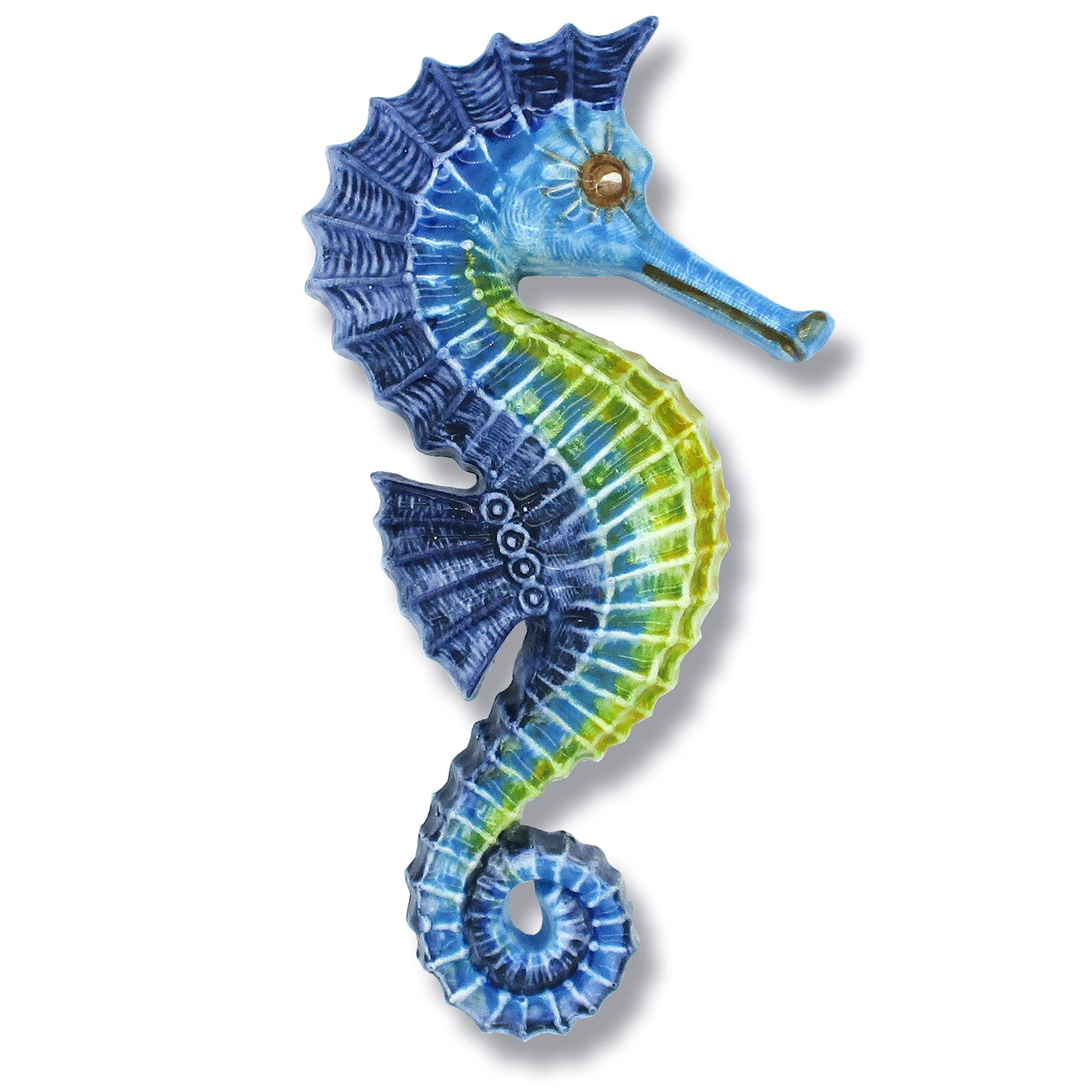 Giotti Ceramiche wall hanging seahorse decor in blue and yellow