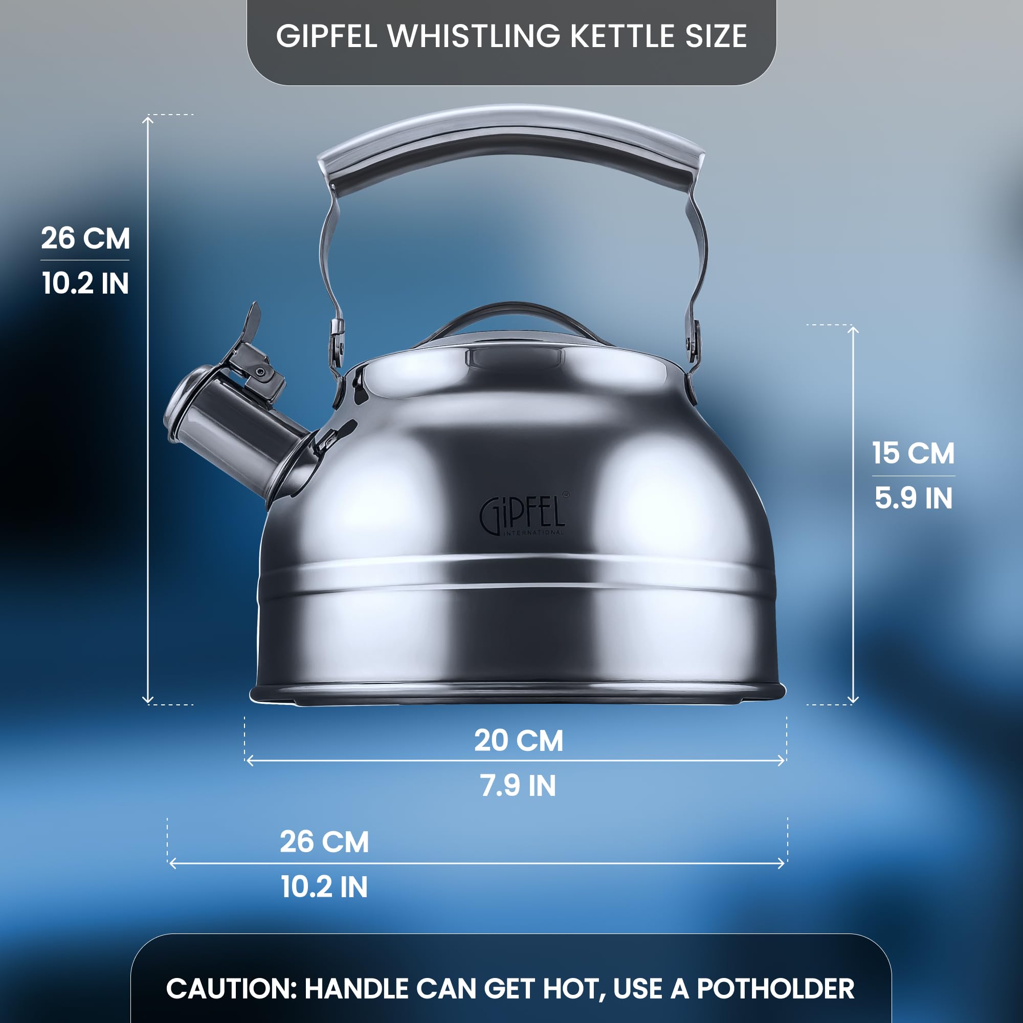 Ergonomic handle tea kettle pouring angle by GIPFEL INTERNATIONAL