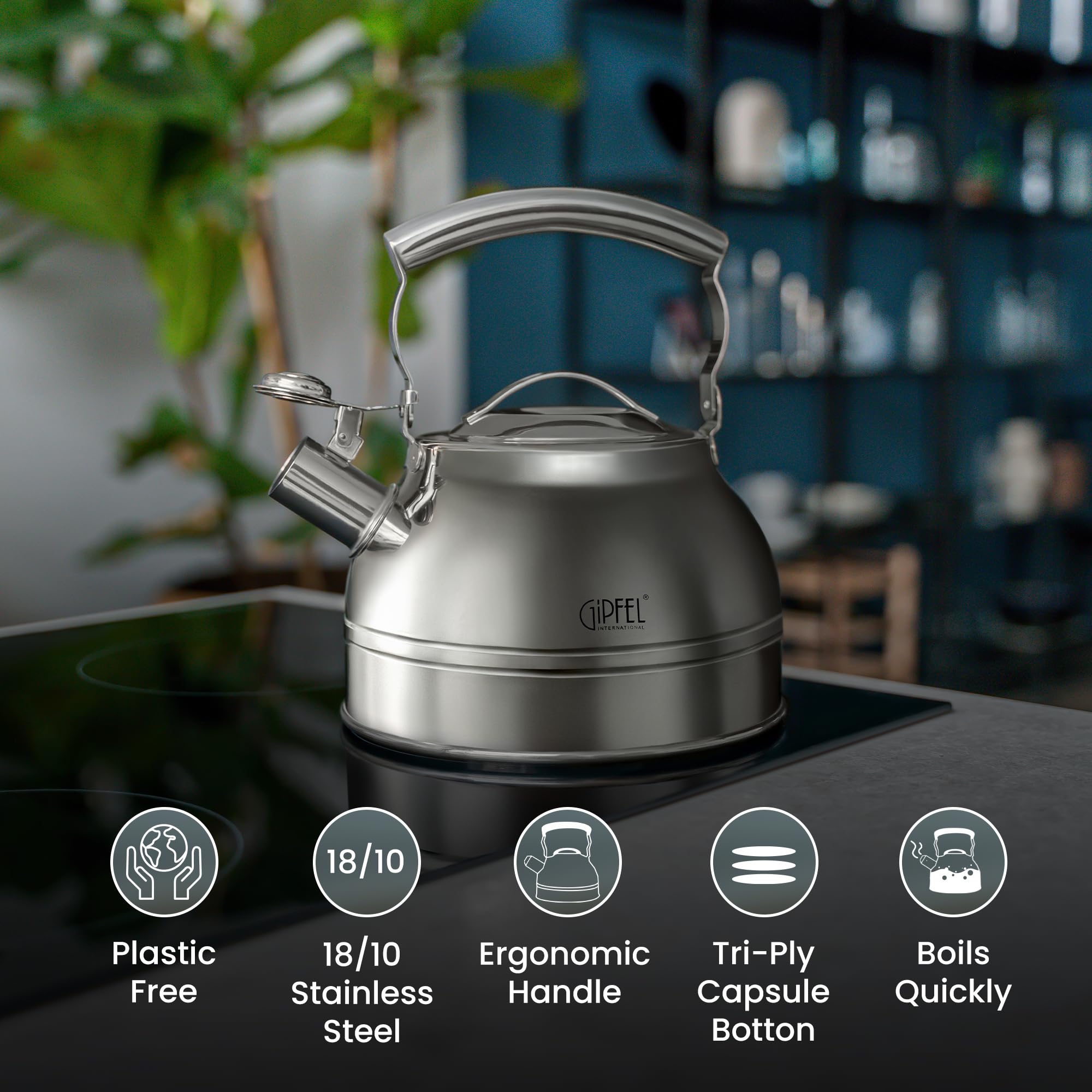 Closeup of kettle spout on GIPFEL INTERNATIONAL Whistling Tea Kettle