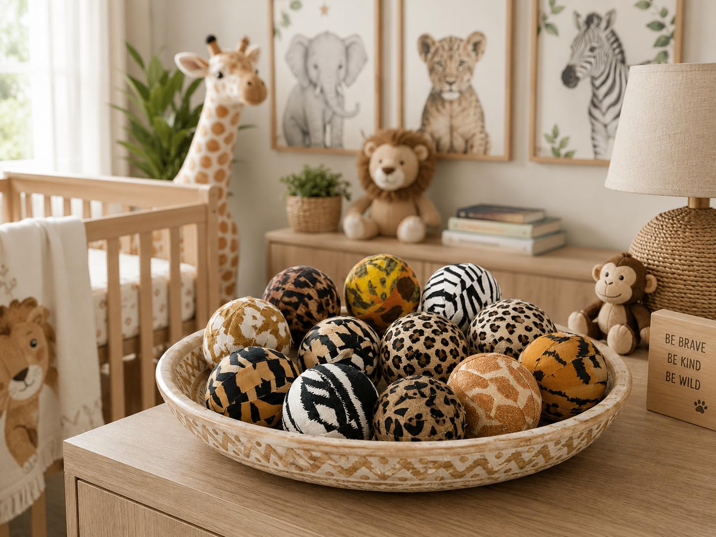Jaguar print fabric wrapped ball for DIY projects