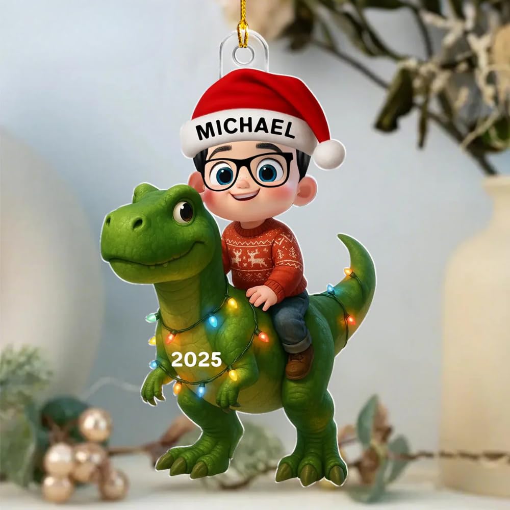 Dinosaur themed holiday decor ornament for kids Christmas