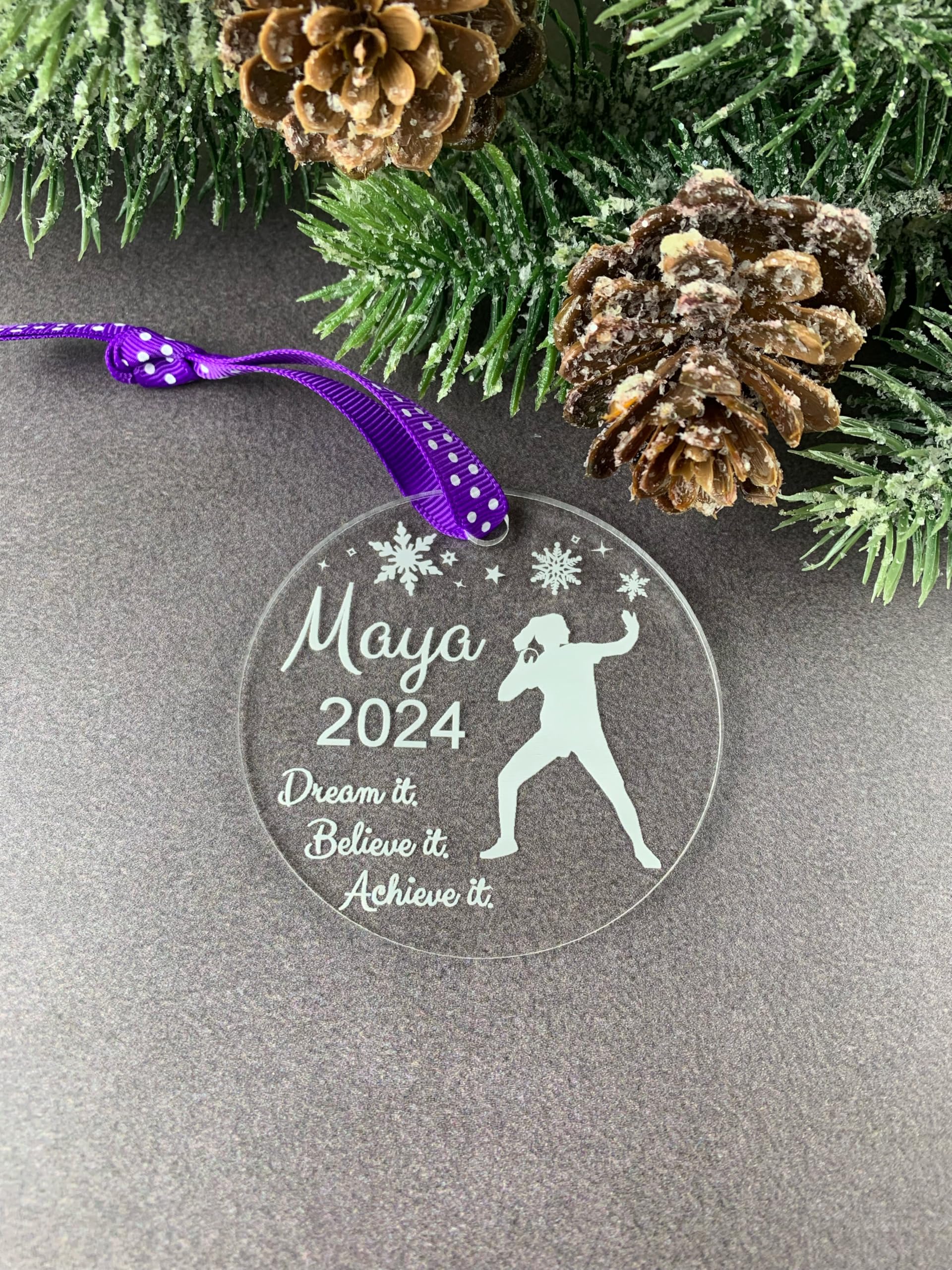 Inspirational quote included on shot put ornament
