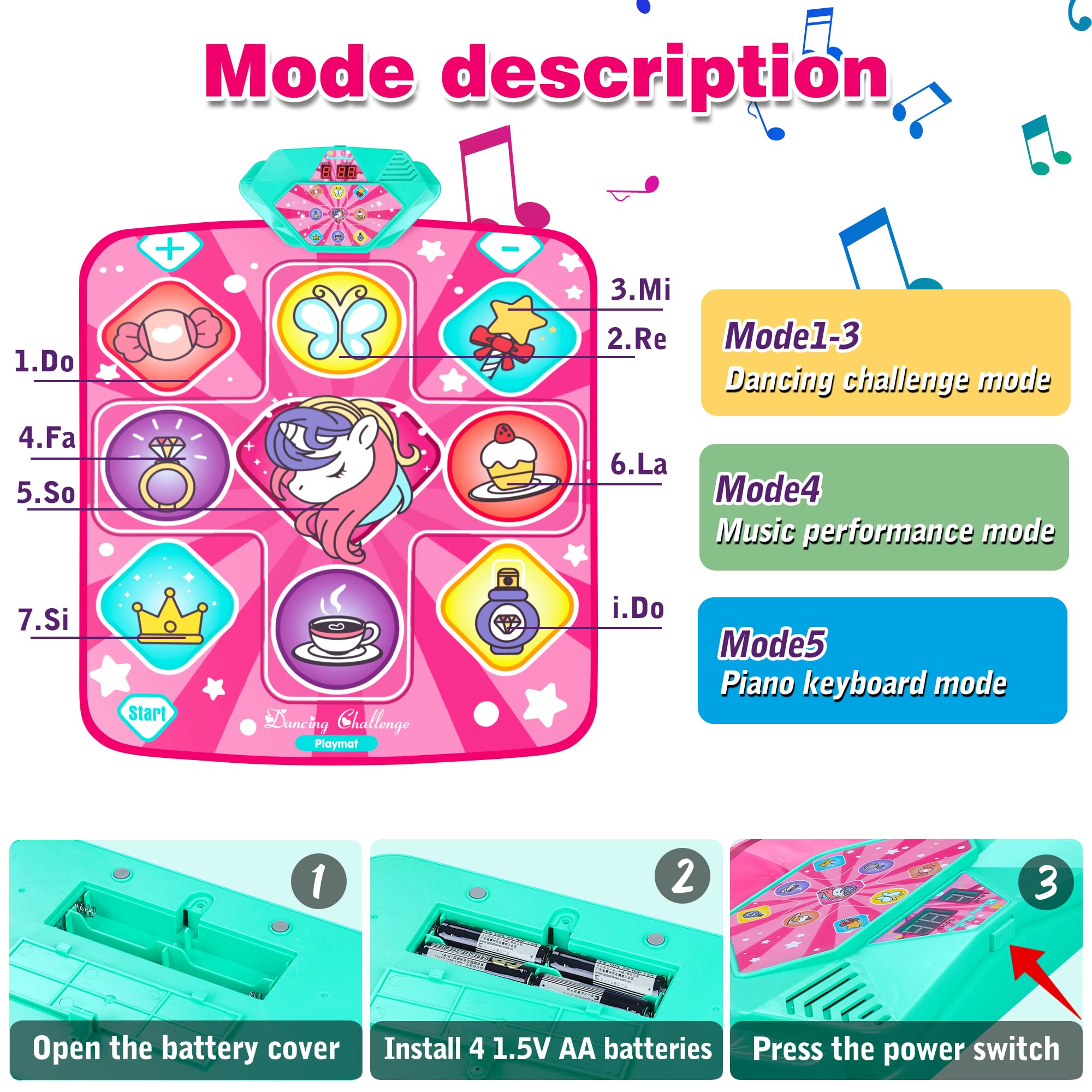 Girls ages 3-10 using unicorn dance mat