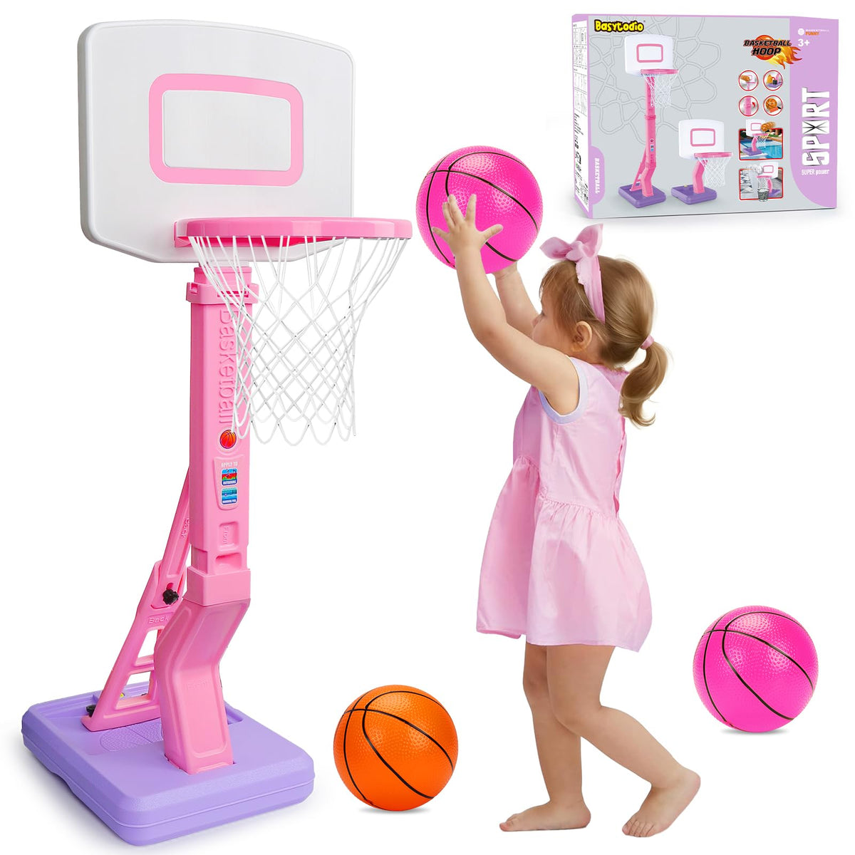 Pink mini girls basketball hoop for indoor and outdoor use
