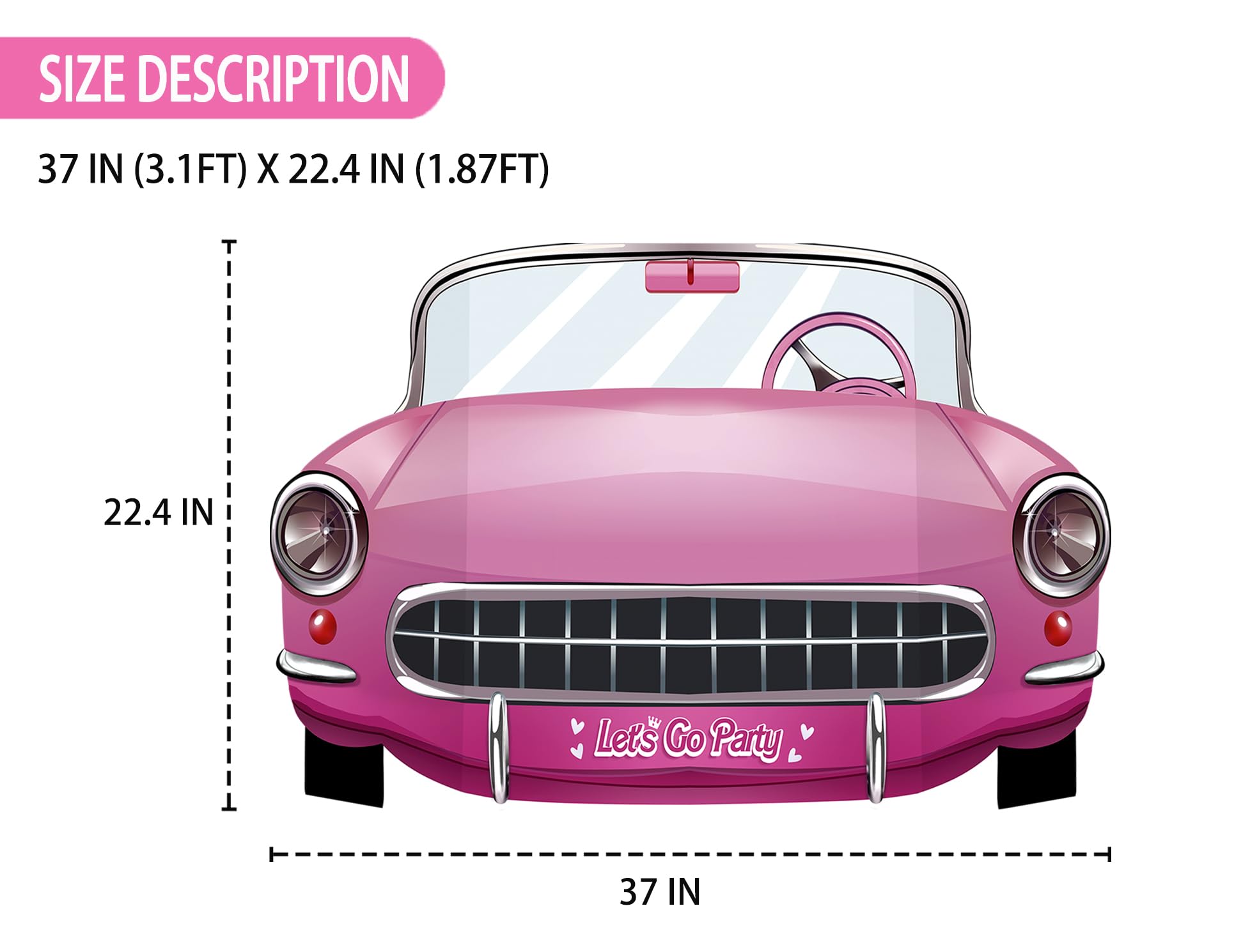 Durable cardboard pink car prop that stands alone without glue tape