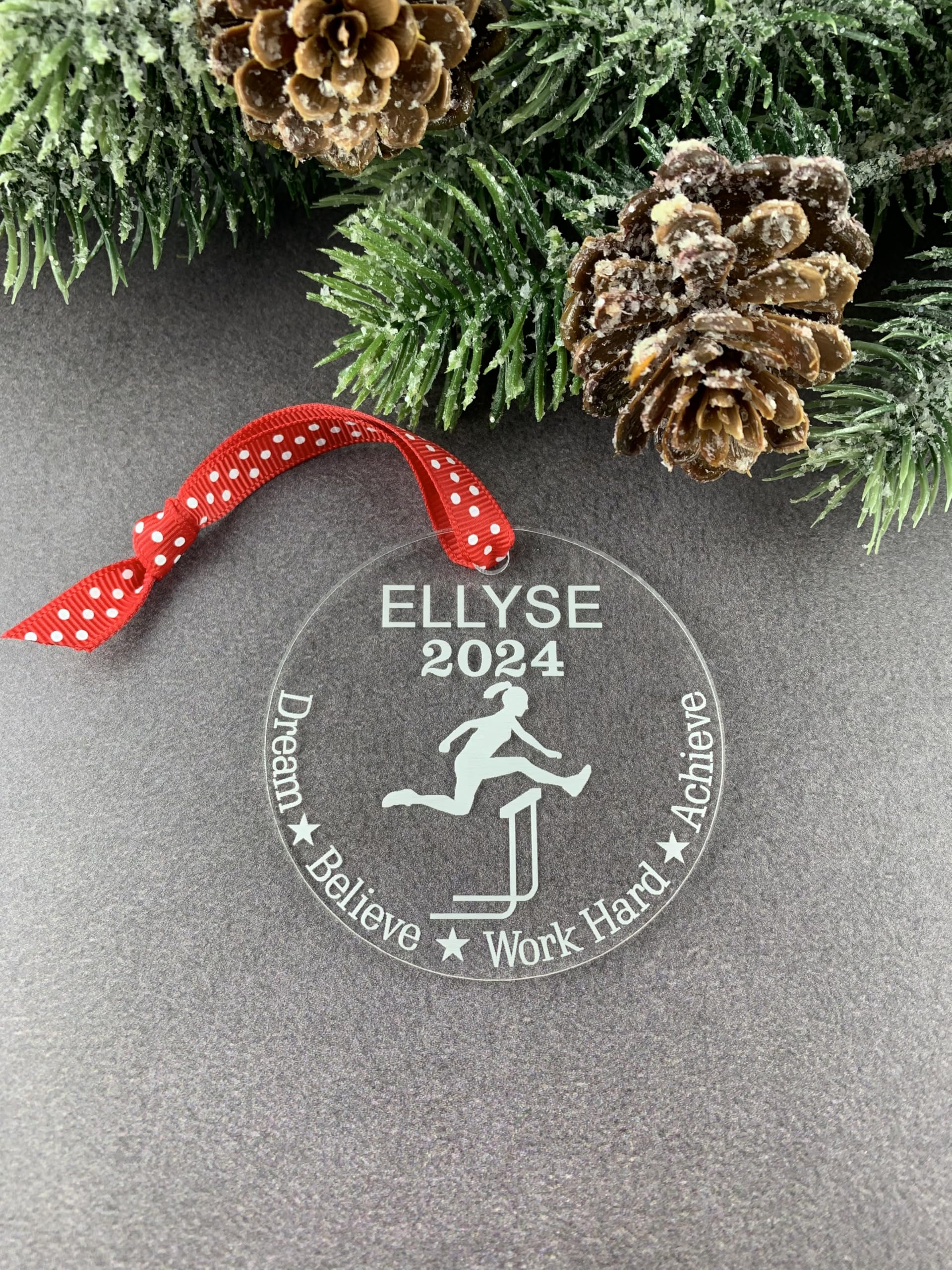 ribbon color customization option on track and field ornament